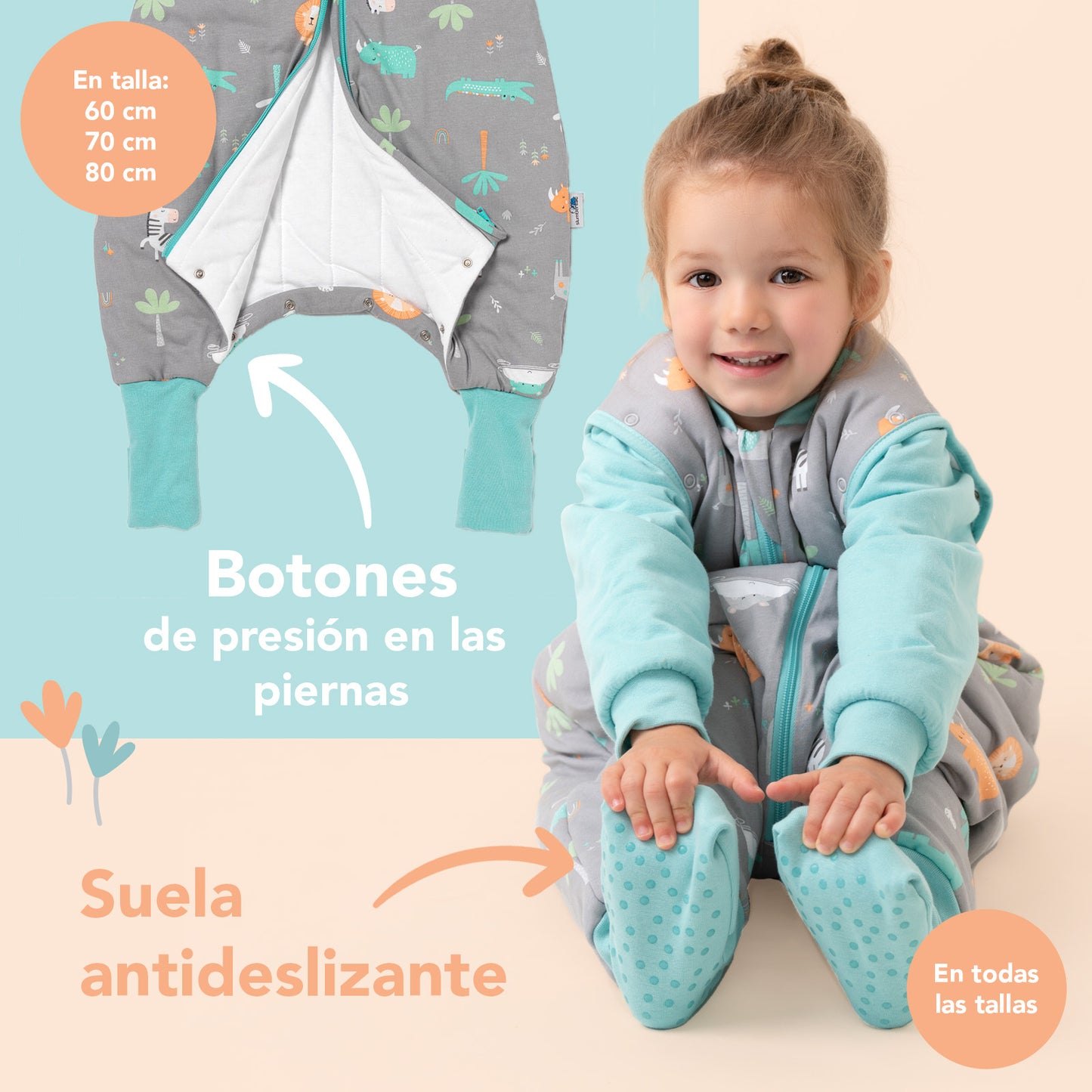 Saco de dormir con pies y suelas antideslizantes y mangas, 1.0 TOG