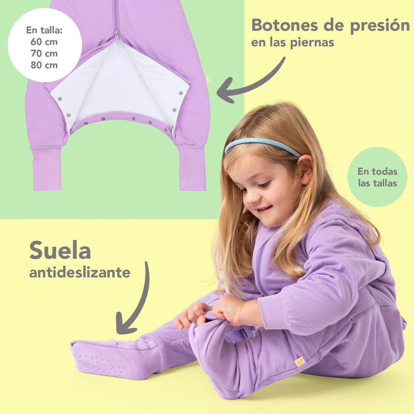 Saco de dormir con pies y suelas antideslizantes, 2.5 TOG