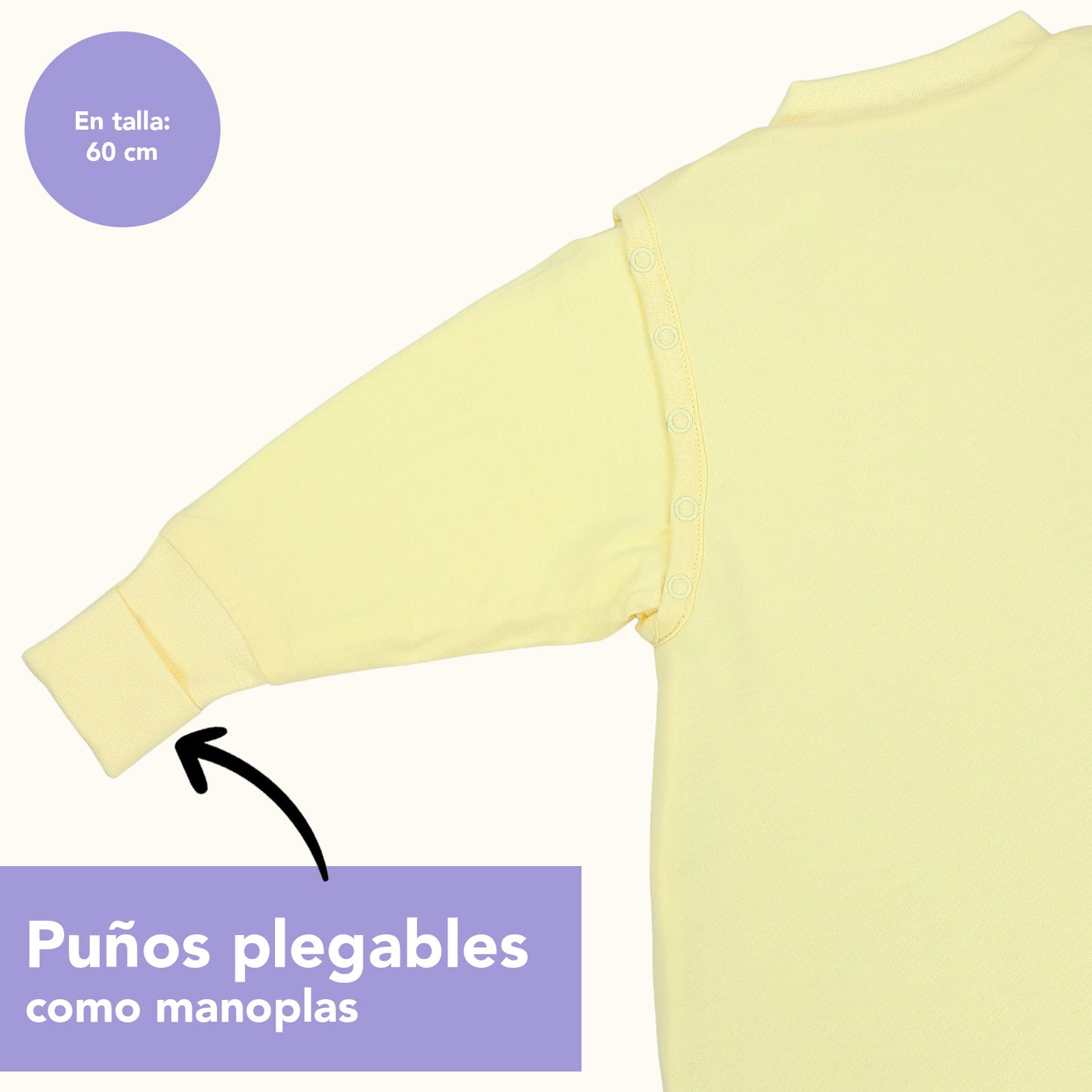 Saco de dormir con pies y suelas antideslizantes 2.5 TOG_Amarillo Claro_puños_1202