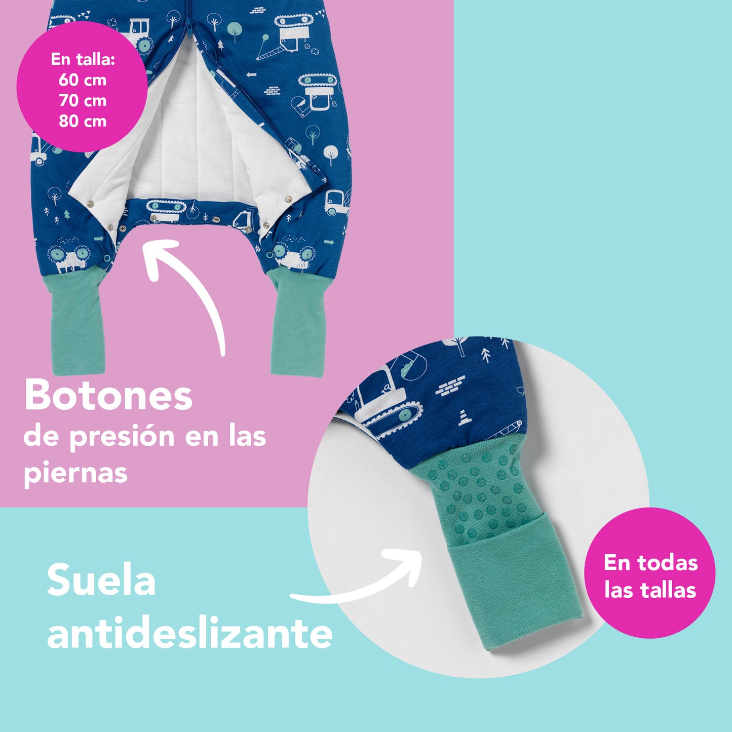Saco de dormir con pies y suelas antideslizantes, 1.0 TOG