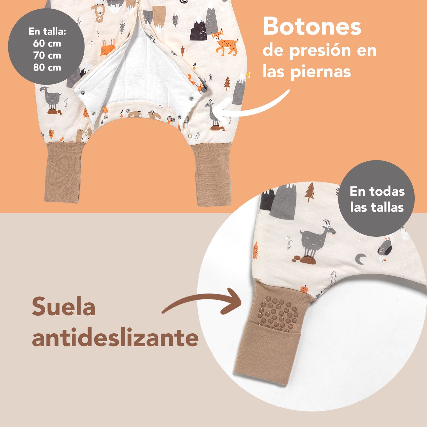 Saco de dormir con pies y suelas antideslizantes, 1.0 TOG