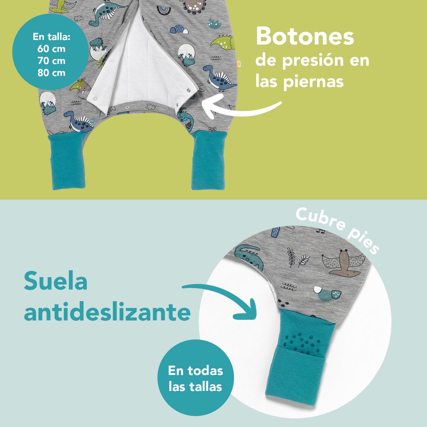 Saco de dormir con pies y suelas antideslizantes, 1.0 TOG