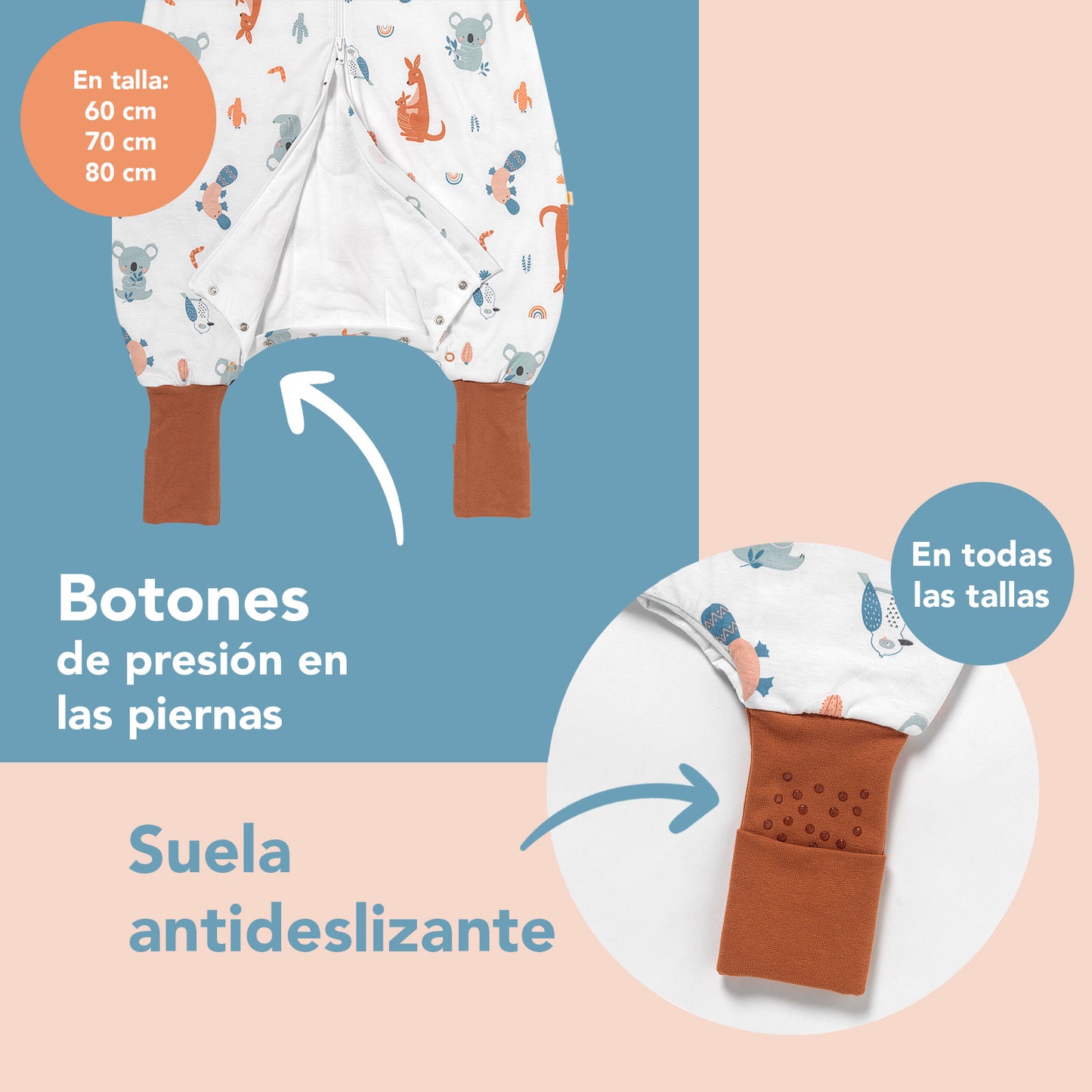 Saco de dormir con pies y suelas antideslizantes, 1.0 TOG