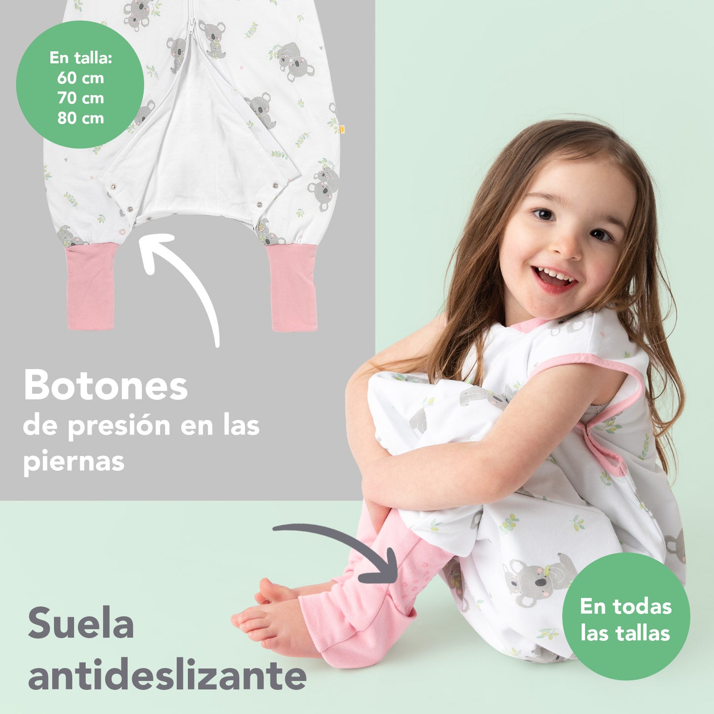 Saco de dormir con pies y suelas antideslizantes, 1.0 TOG
