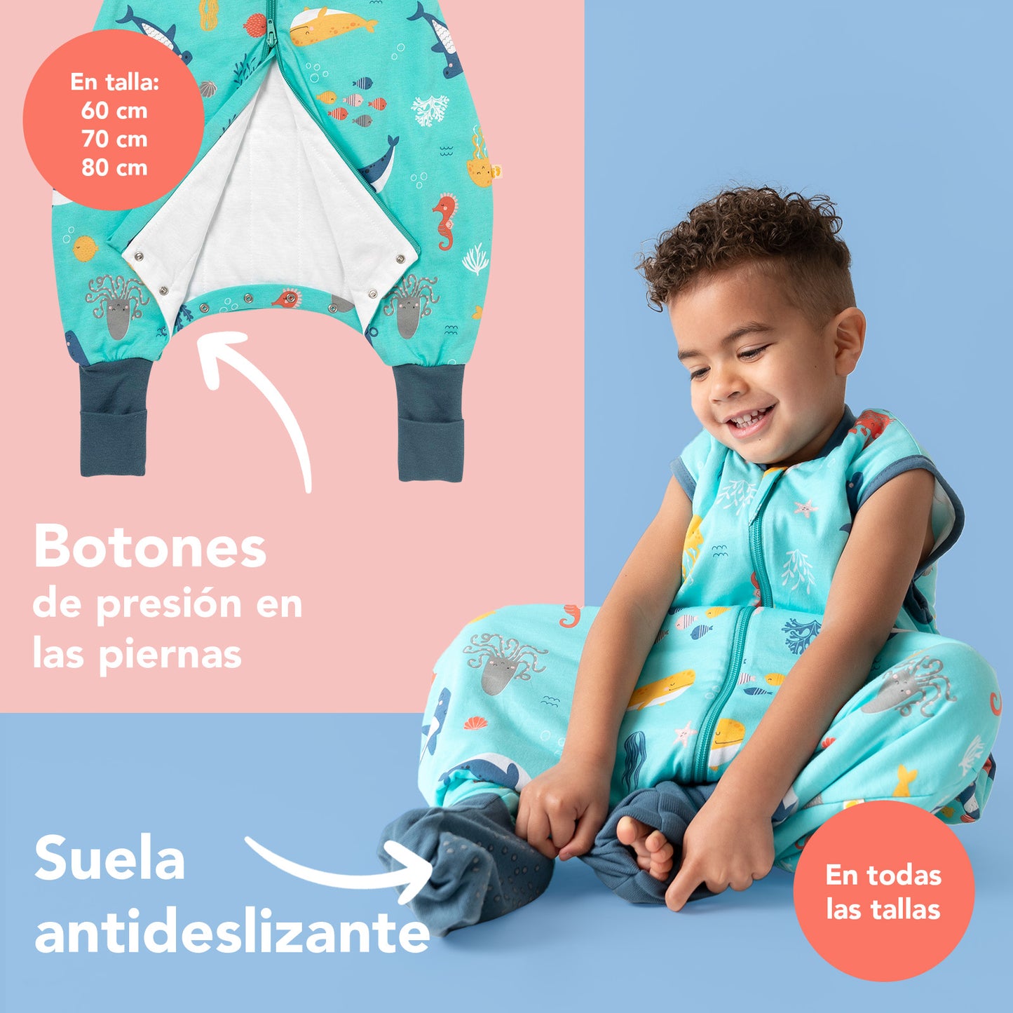 Saco de dormir con pies y suelas antideslizantes, 1.0 TOG