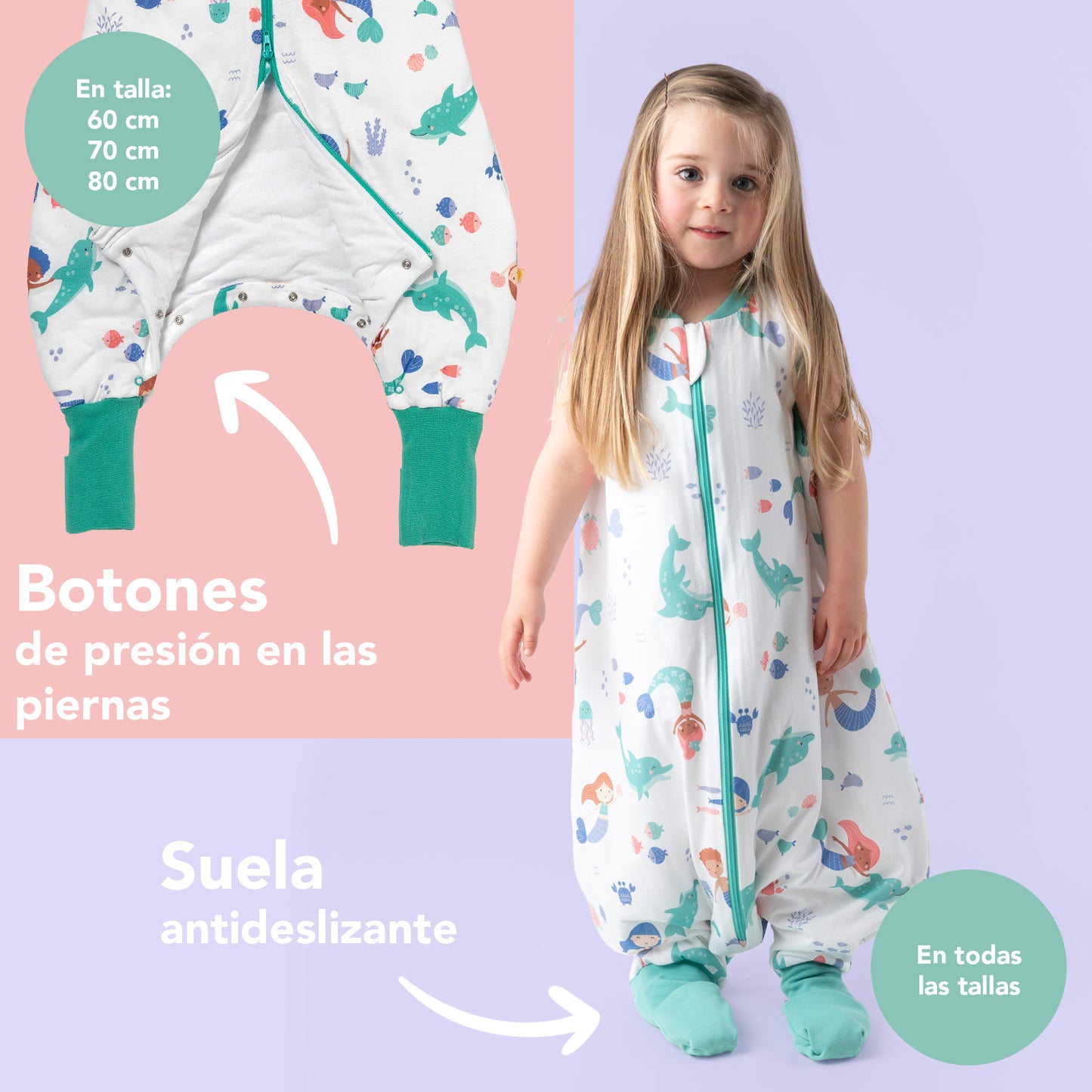 Saco de dormir con pies y suelas antideslizantes, 1.0 TOG