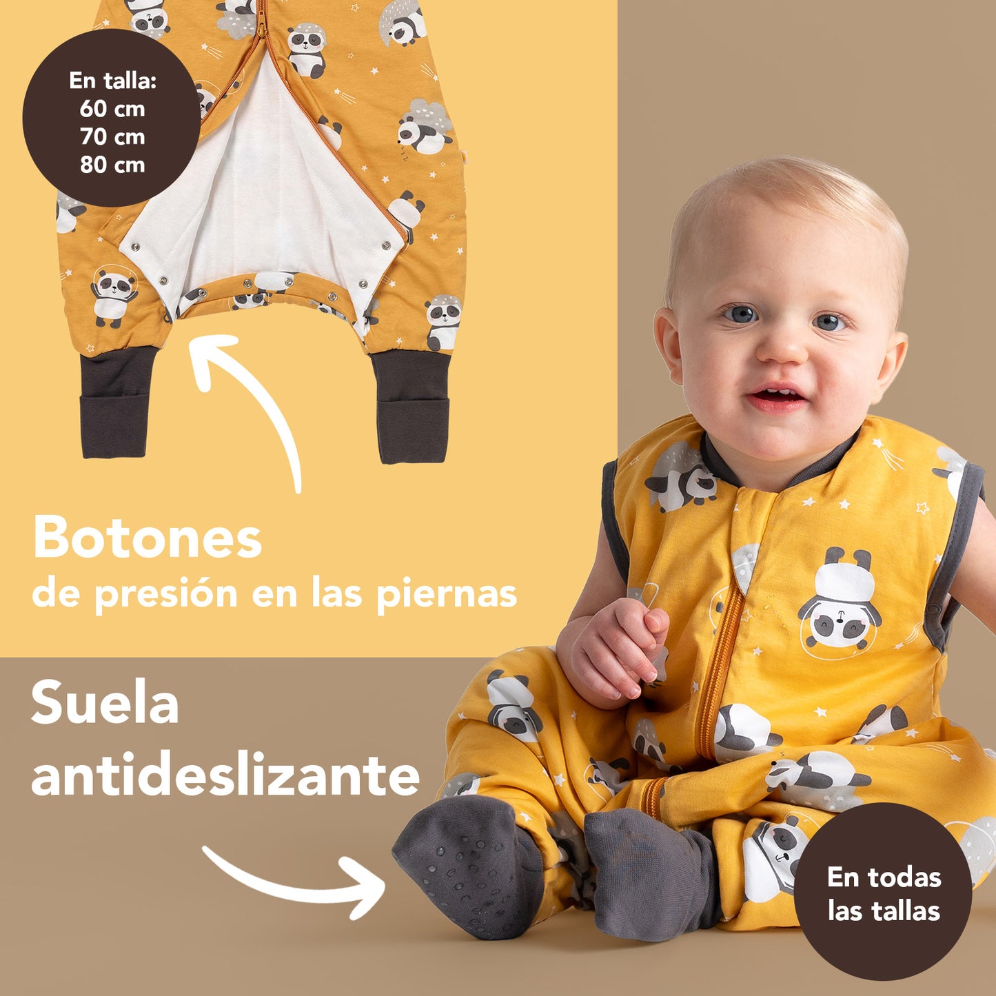 Saco de dormir con pies y suelas antideslizantes, 1.0 TOG