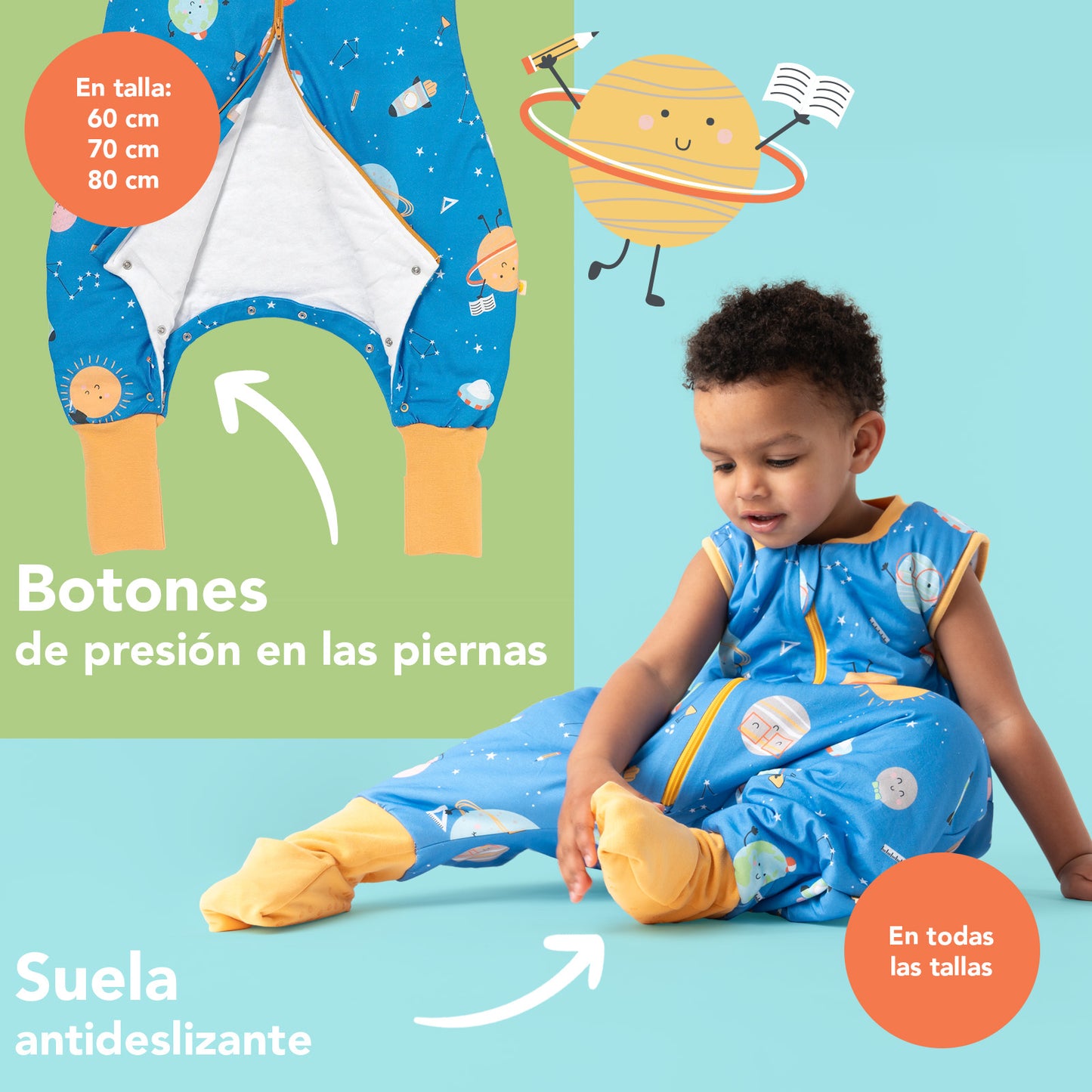 Saco de dormir con pies y suelas antideslizantes, 1.0 TOG