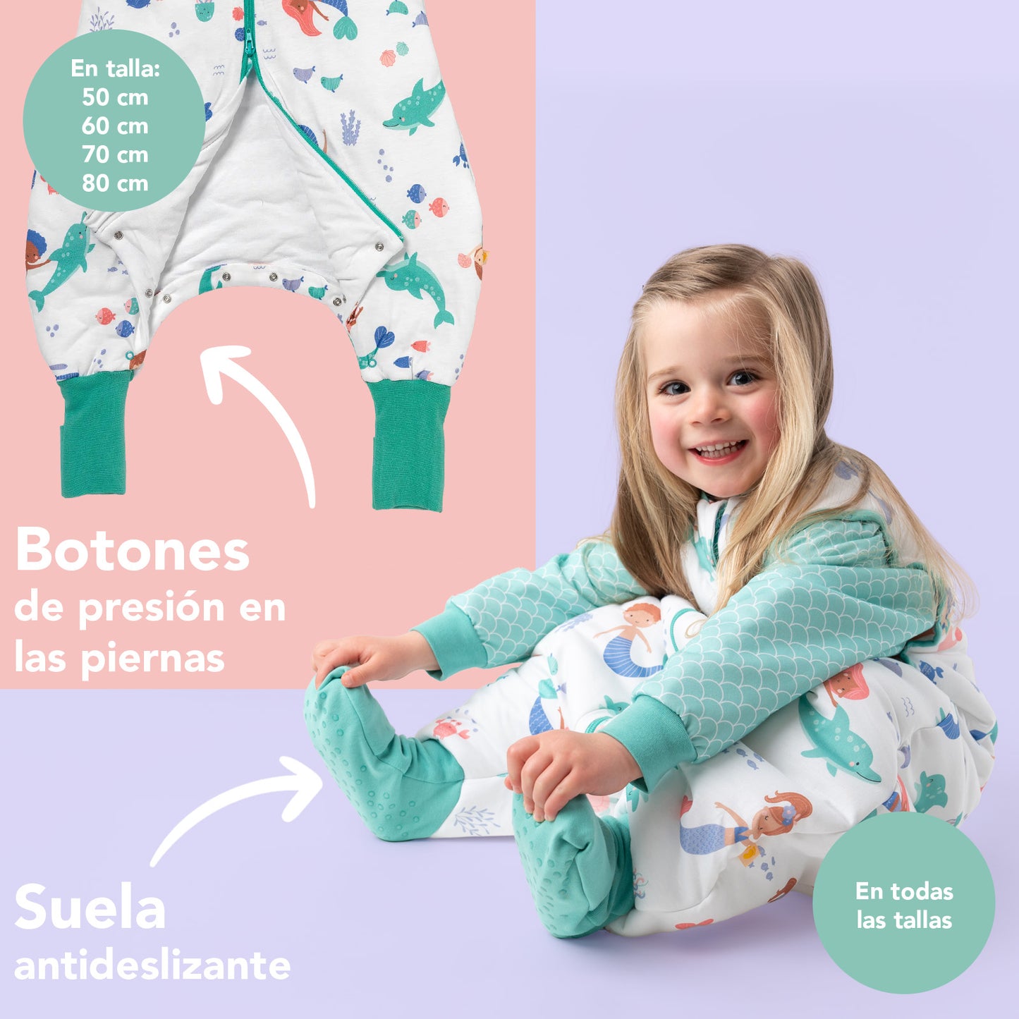 Saco de dormir con pies y suelas antideslizantes, 2.5 TOG