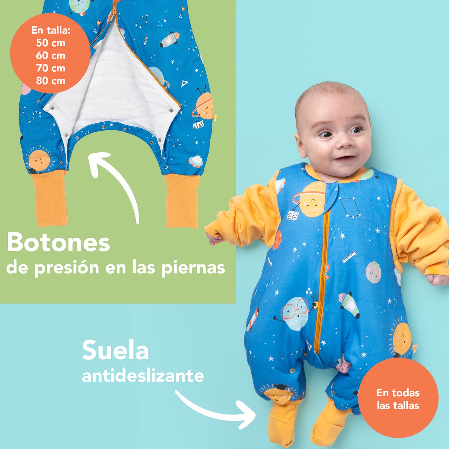 Saco de dormir con pies y suelas antideslizantes, 2.5 TOG