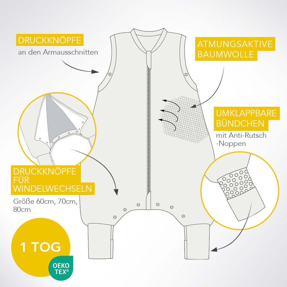 Saco de dormir con pies y suelas antideslizantes, 1.0 TOG