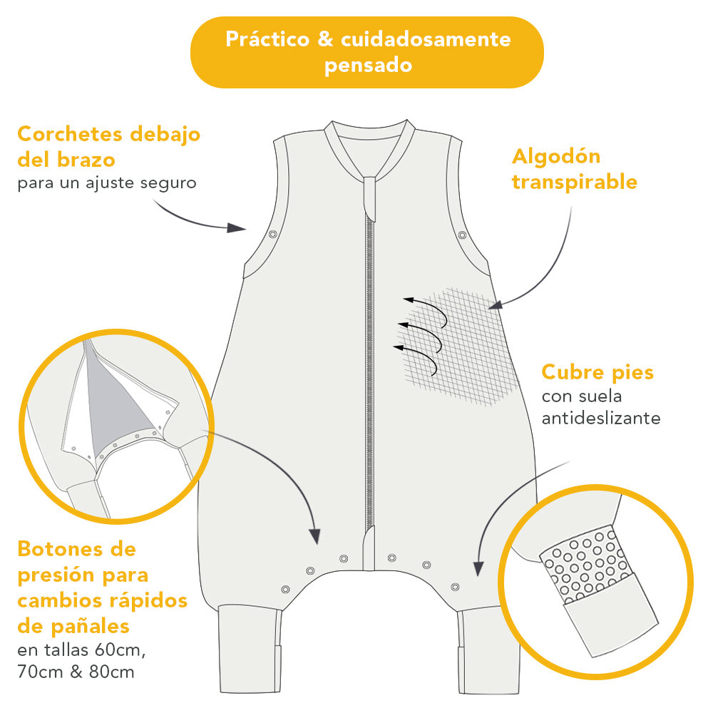 Saco de dormir con pies y suelas antideslizantes de algódon orgánico, 1.0 TOG