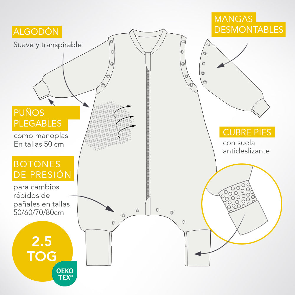 Saco de dormir con pies y suelas antideslizantes, 2.5 TOG