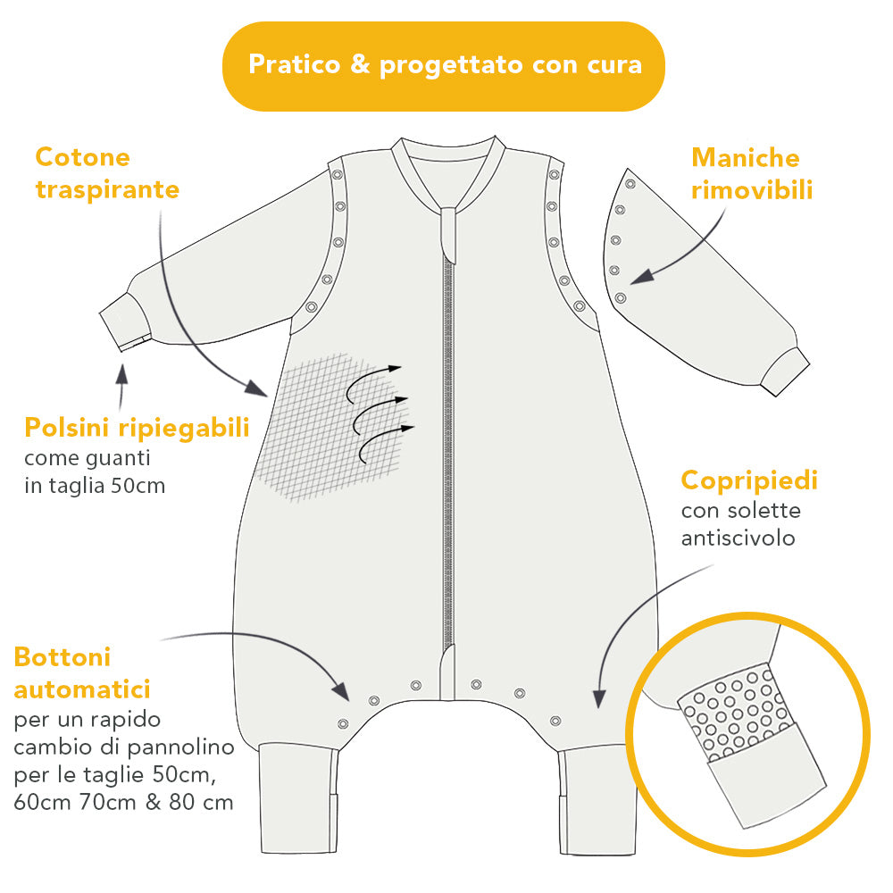 Saco de dormir con pies y suelas antideslizantes, 2.5 TOG