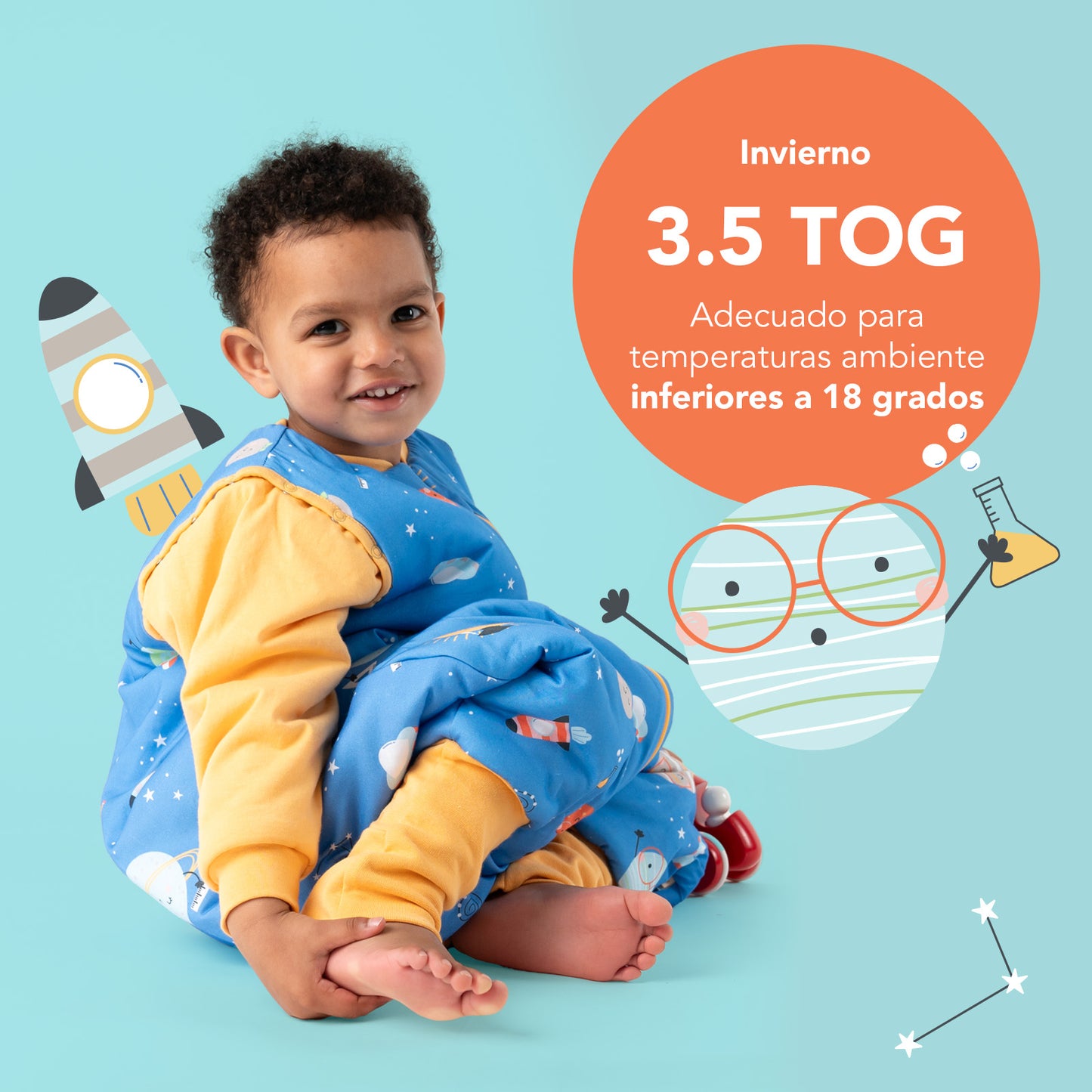 Saco de dormir con pies y suelas antideslizantes, 3.5 TOG