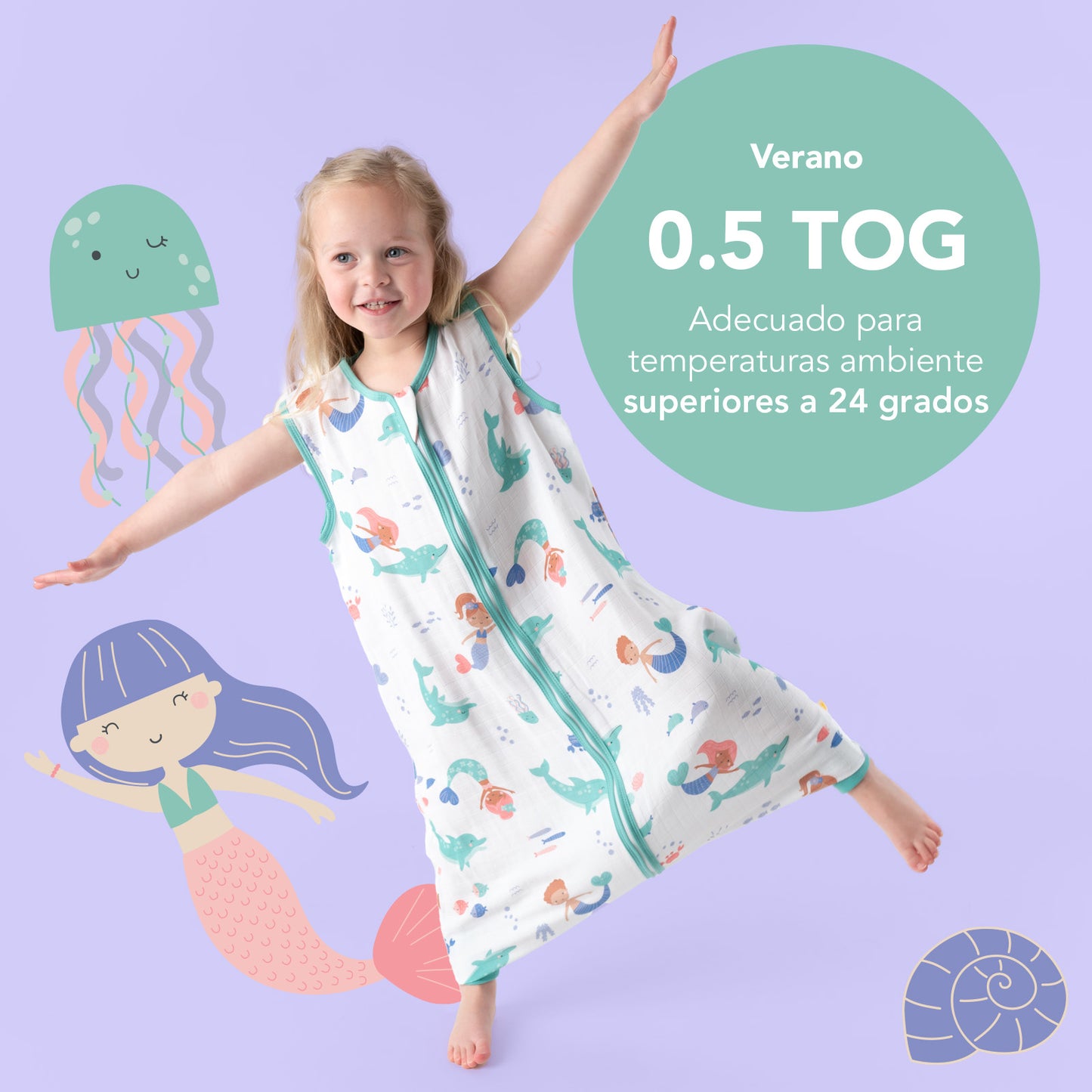Saco de dormir con pies de muselina, 0.5 TOG