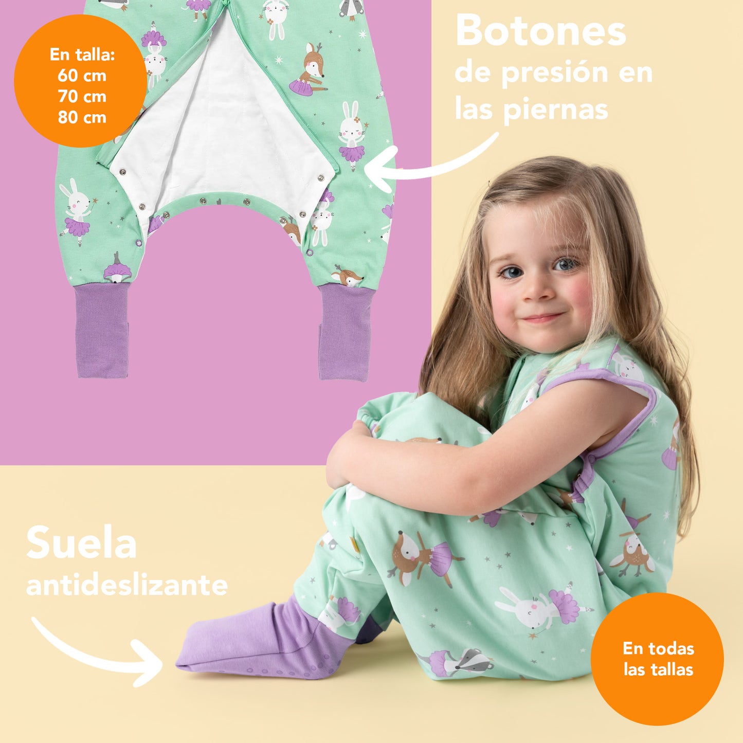 Saco de dormir con pies y suelas antideslizantes, 1.0 TOG
