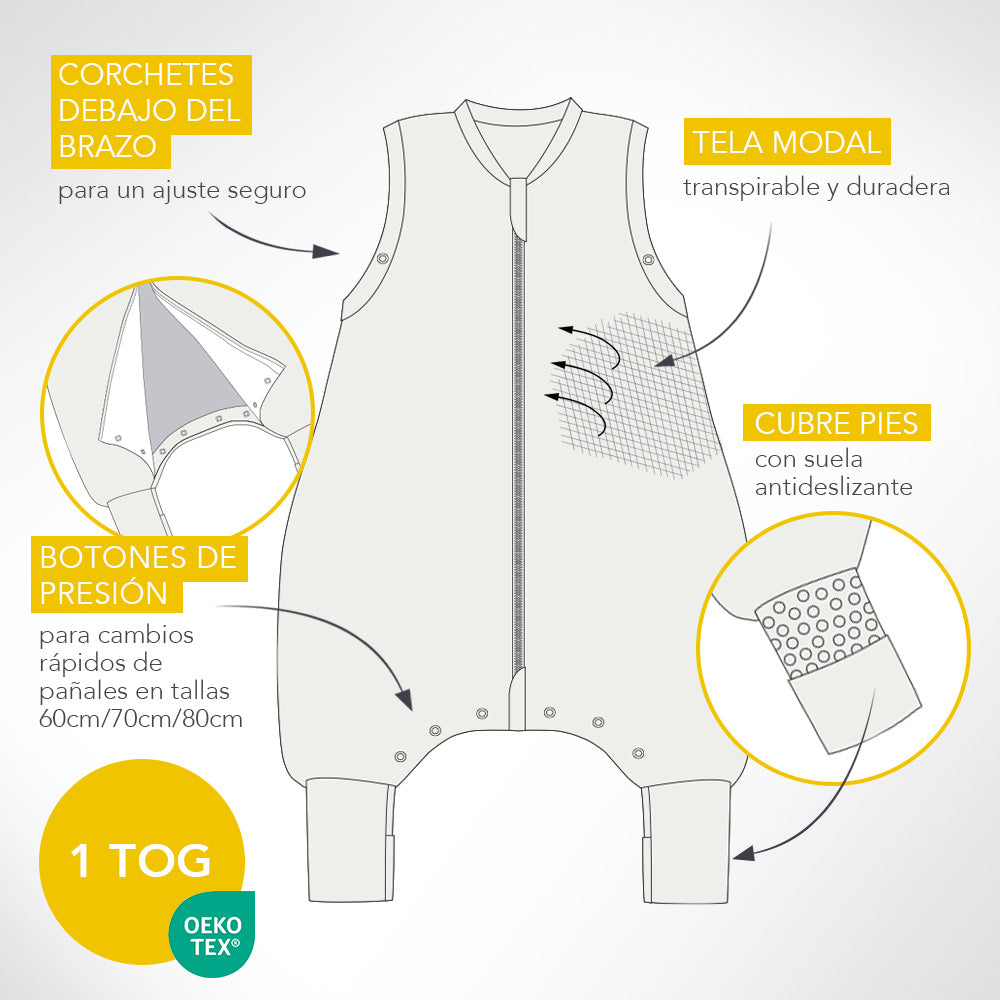 Saco de dormir con pies y suelas antideslizantes, 1.0 TOG