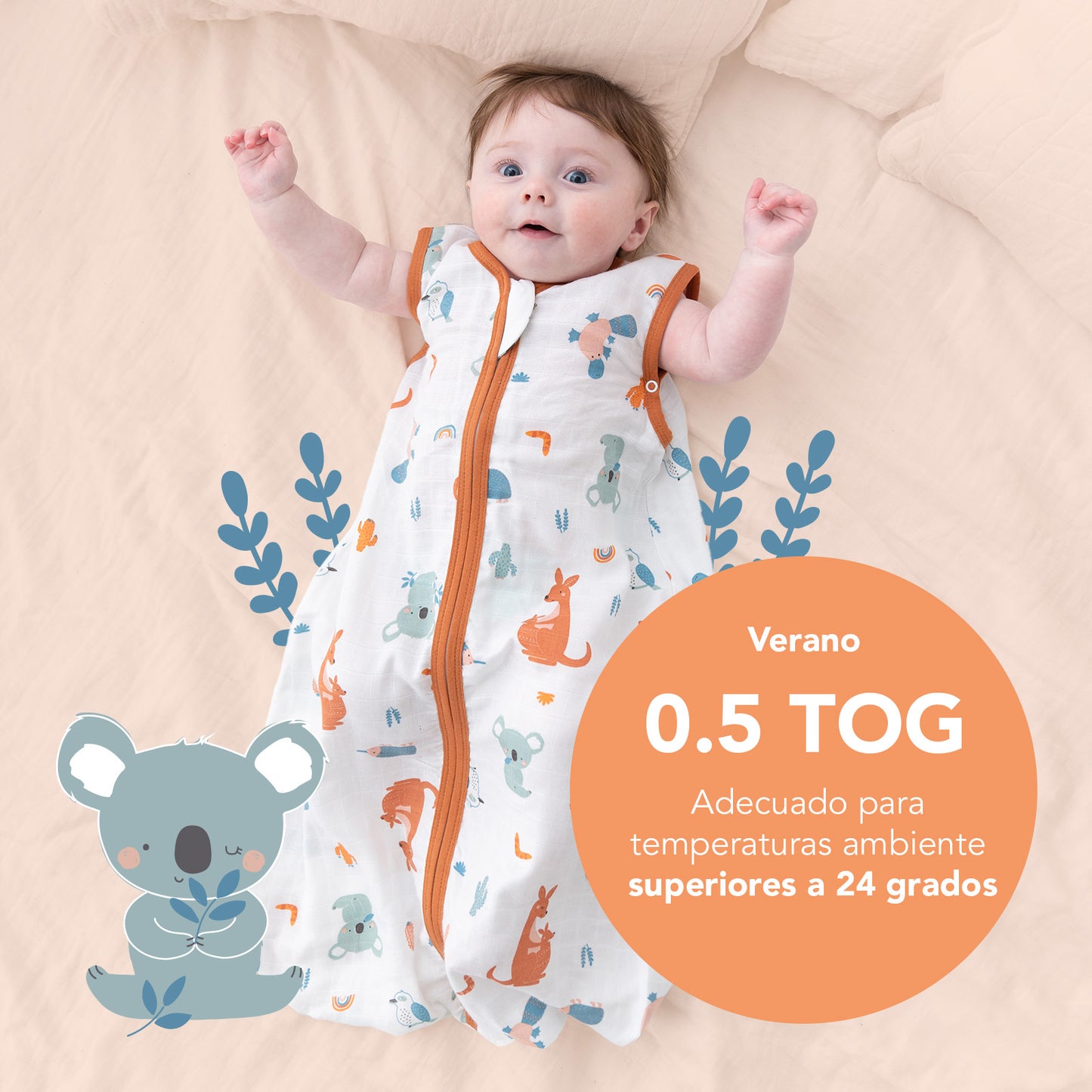 Saco de dormir para bebé de muselina, 0.5 TOG