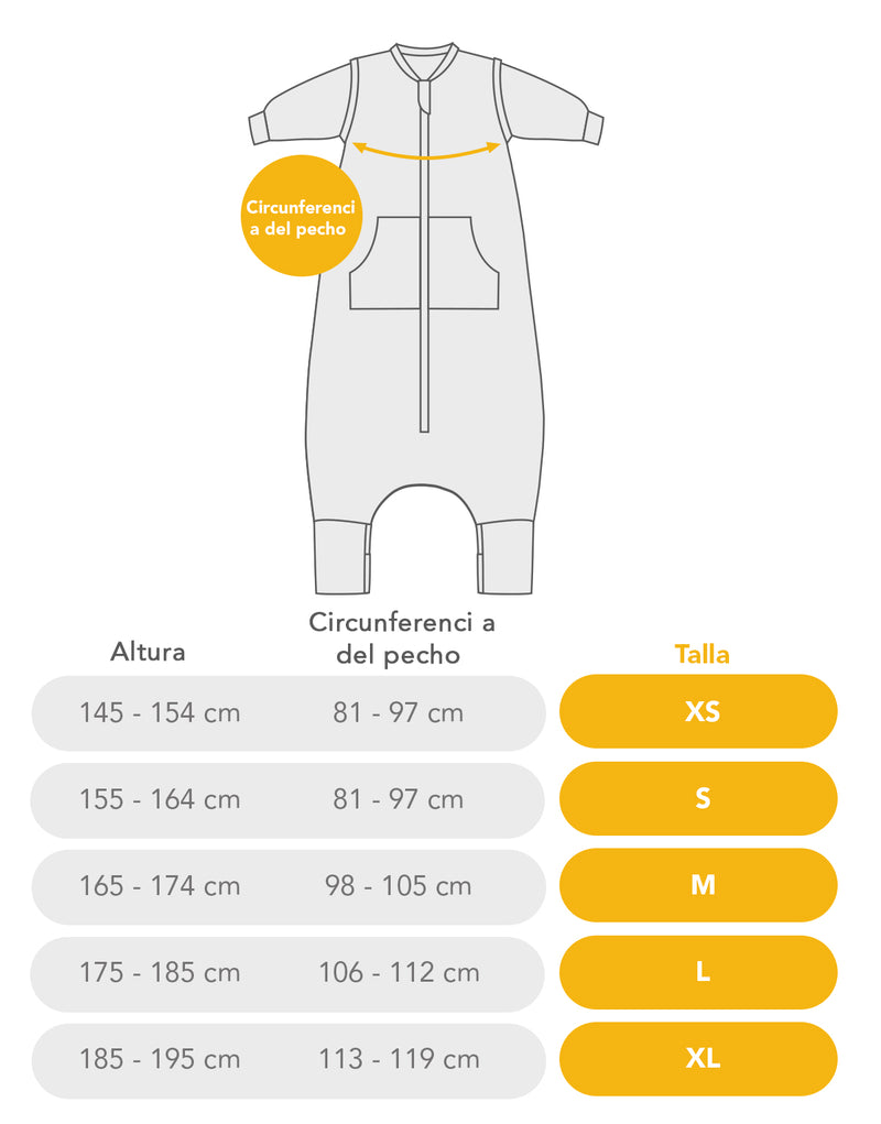 Calcolatore di taglia per sacchi nanna con piedi