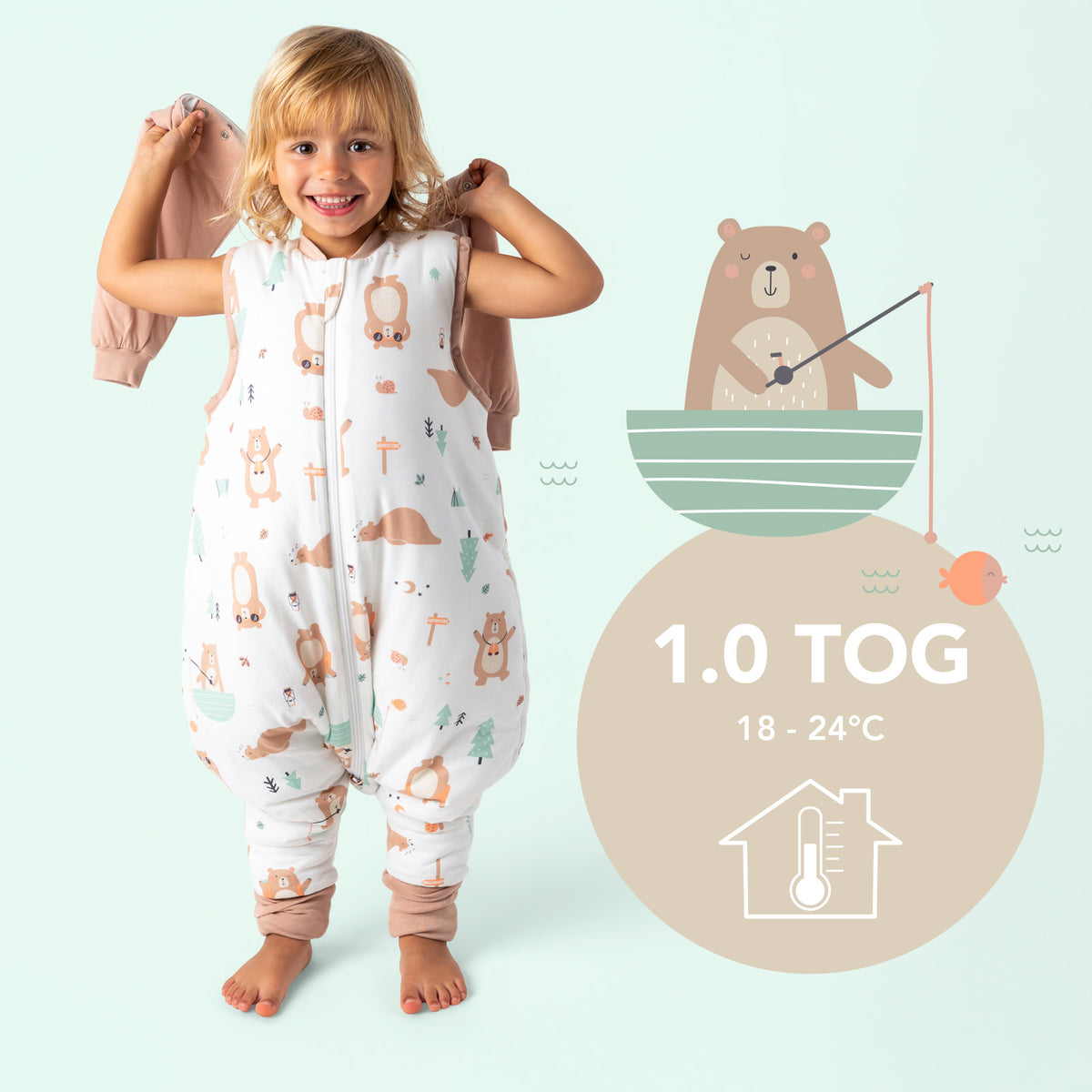 Saco de dormir con pies y suelas antideslizantes y mangas 1.0 TOG_Oso Explorador_TOG_1182