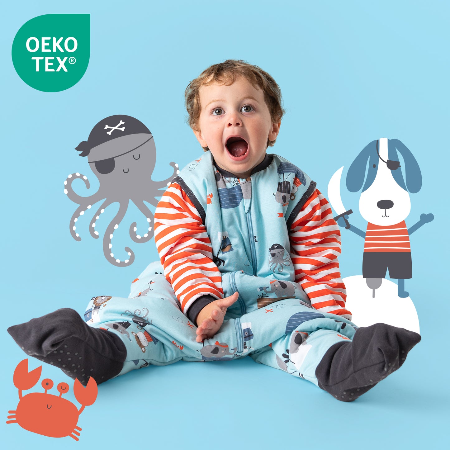 Saco de dormir con pies y suelas antideslizantes y mangas 1.0 TOG_Pirata_OEKOTEX_1182