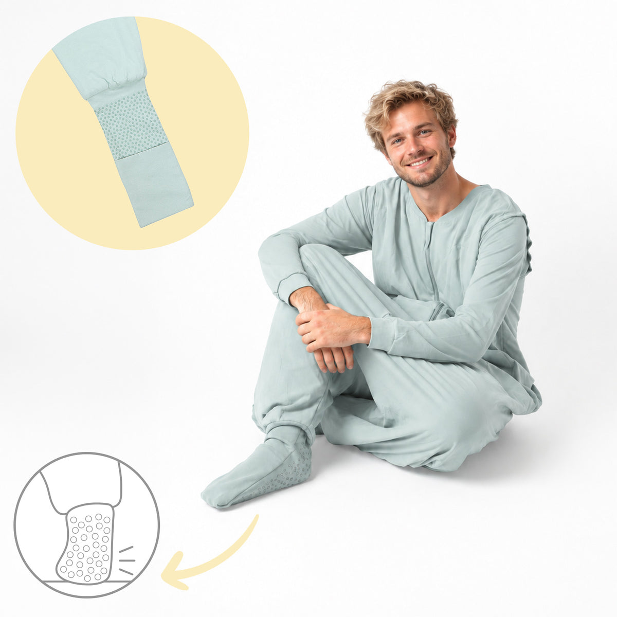 Saco de dormir con pies y suelas antideslizantes para adultos 2.5 TOG_Salvia_zona del pie_1188
