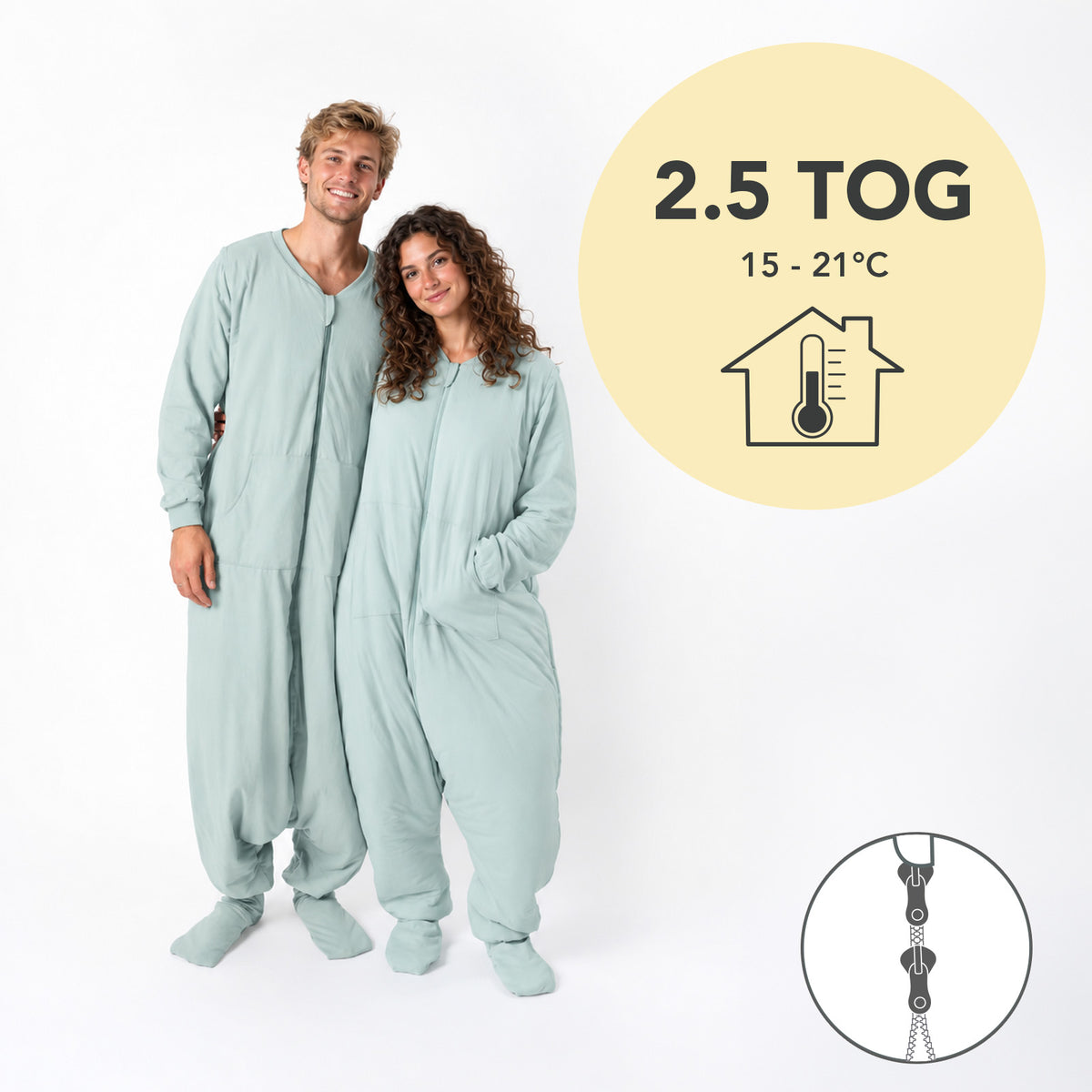 Saco de dormir con pies y suelas antideslizantes para adultos 2.5 TOG_Salvia_TOG_1188