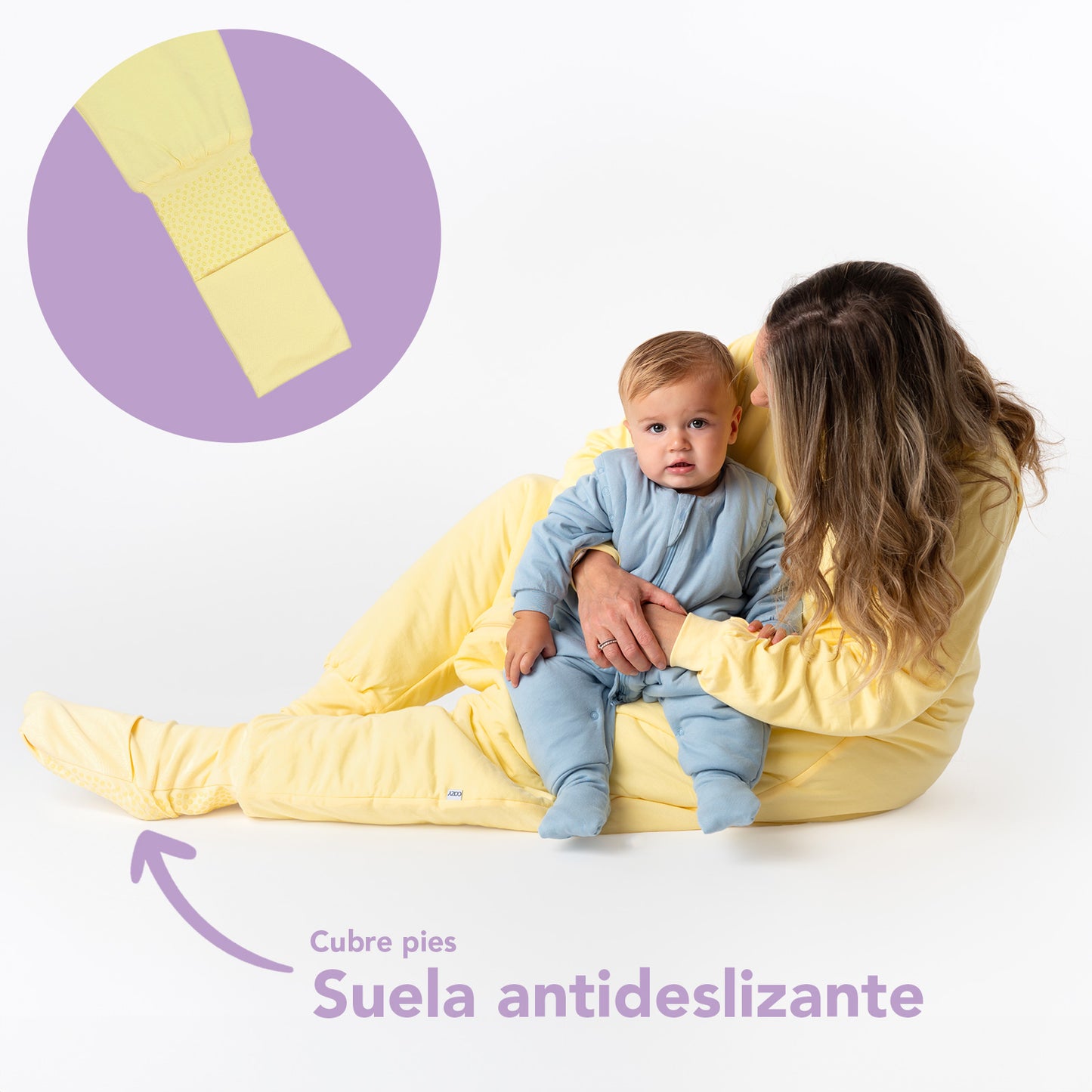 Saco de dormir con pies y suelas antideslizantes y mangas para adultos 1.0 TOG_Amarillo Claro_zona del pie_1190