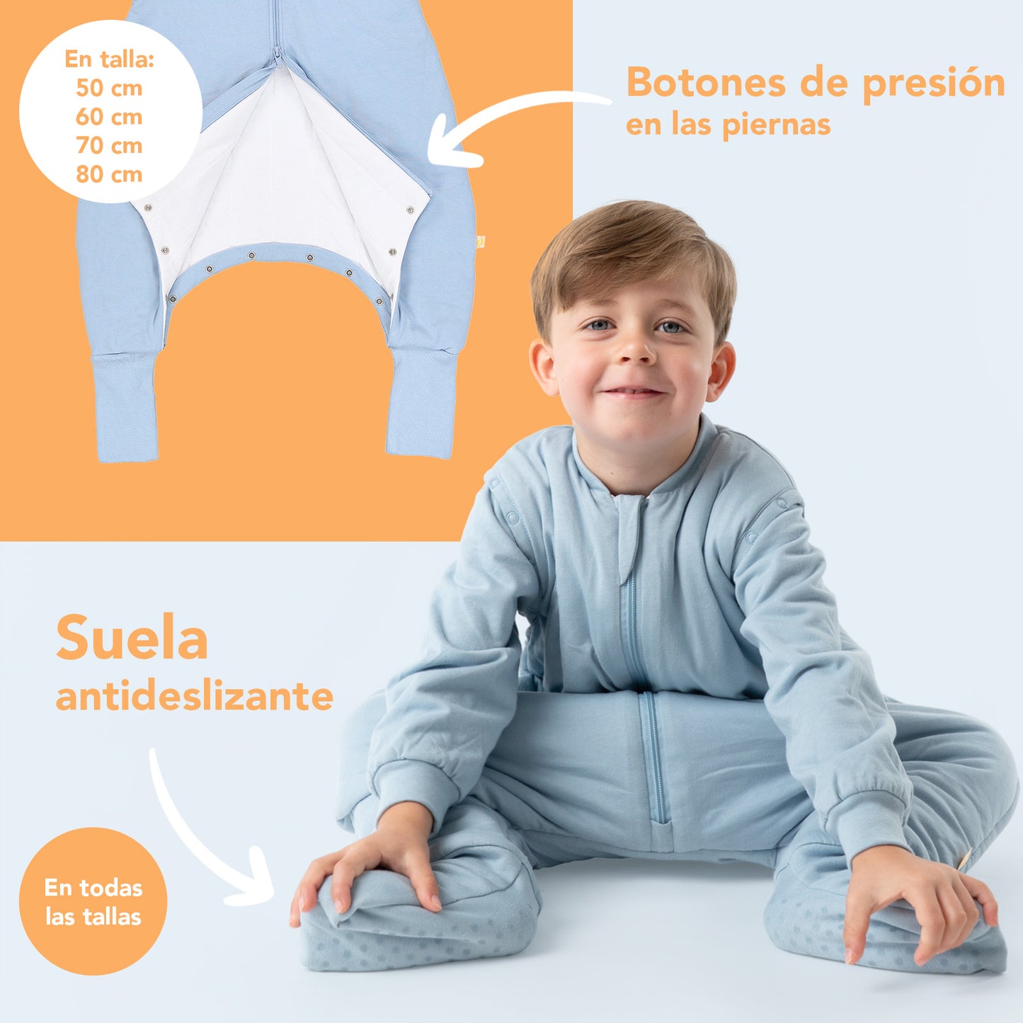 Saco de dormir con pies y suelas antideslizantes y mangas 1.0 TOG_Azul Hielo_zona del pie_1200