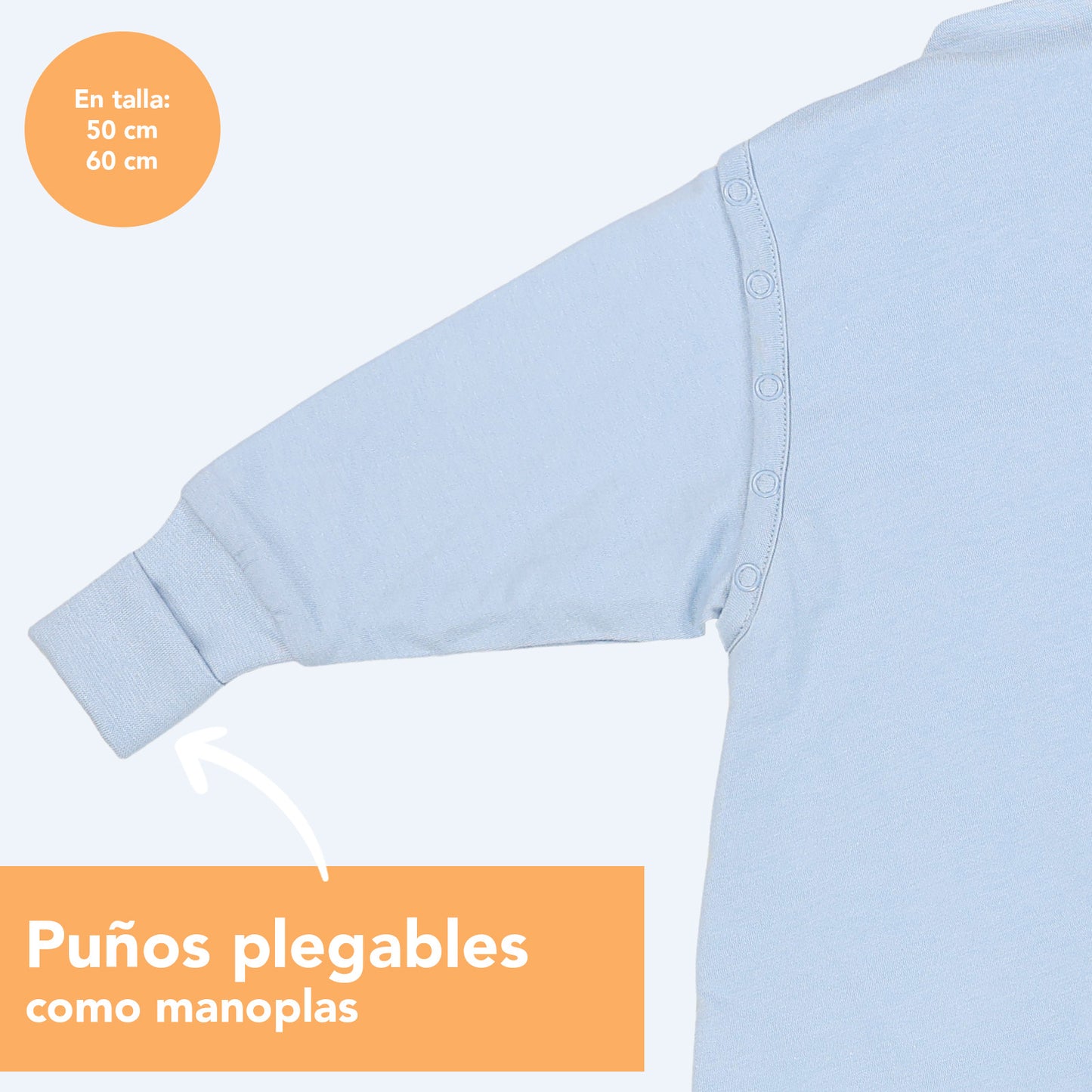 Saco de dormir con pies y suelas antideslizantes y mangas 1.0 TOG_Azul Hielo_puños_1200