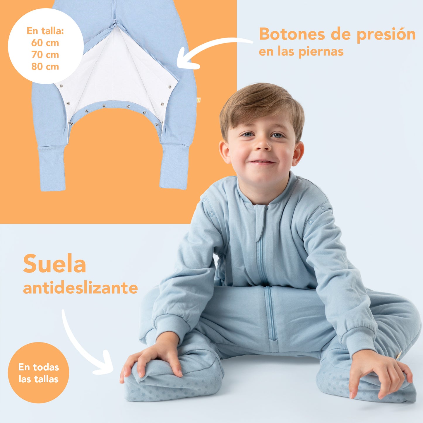 Saco de dormir con pies y suelas antideslizantes, 2.5 TOG