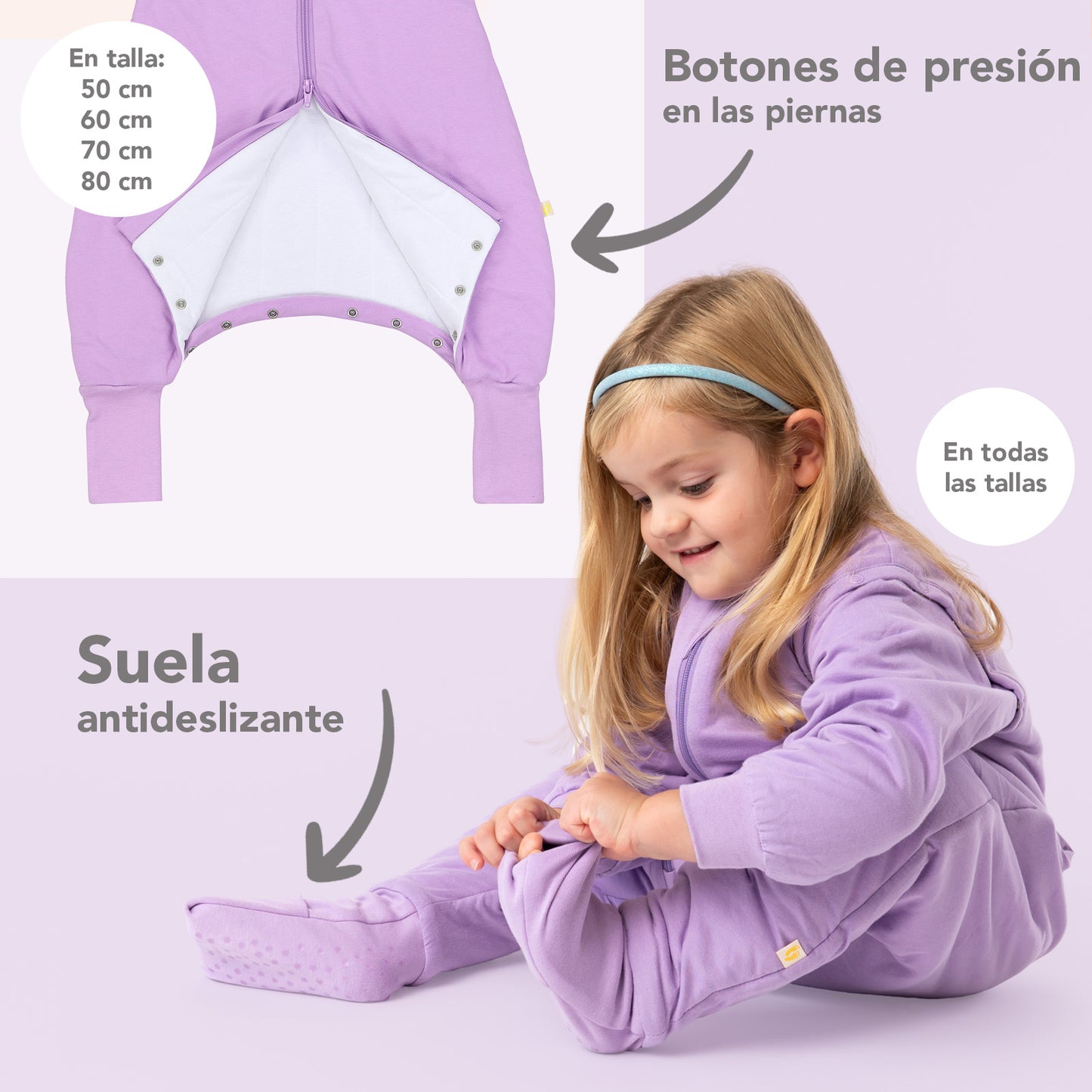 Saco de dormir con pies y suelas antideslizantes 2.5 TOG_Lila_zona del pie_1202