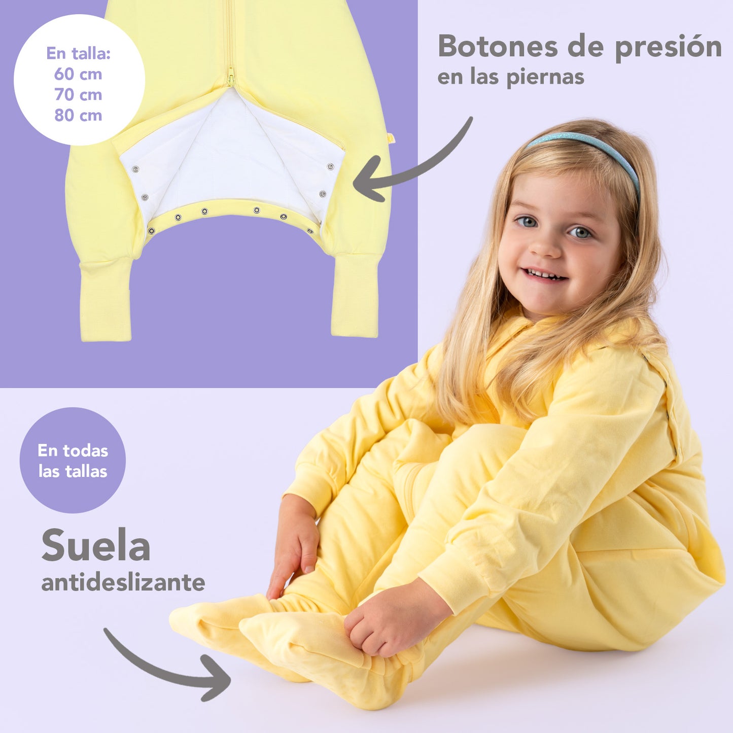Saco de dormir con pies y suelas antideslizantes, 2.5 TOG