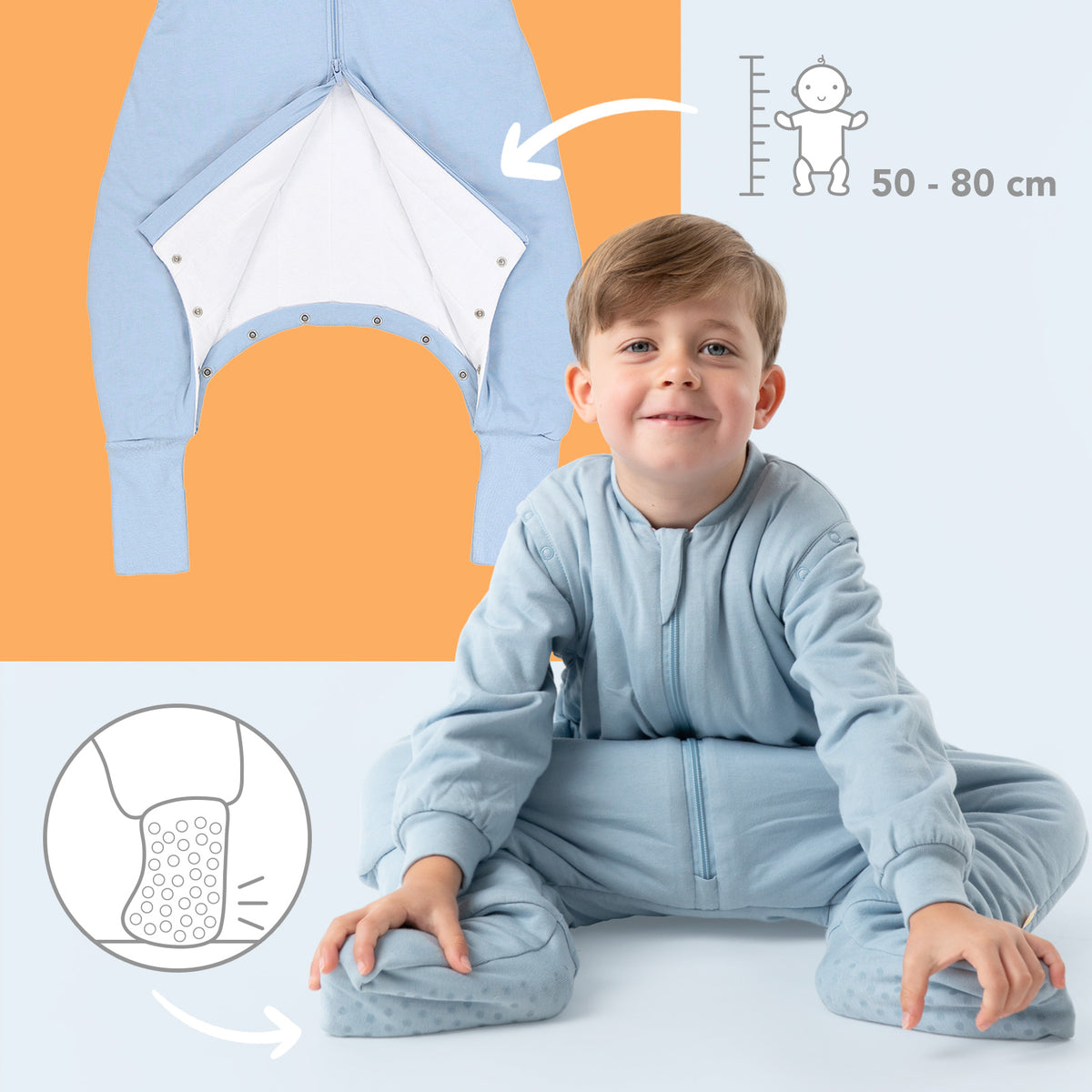 Saco de dormir con pies y suelas antideslizantes 3.5 TOG_Azul Hielo_zona del pie_1209