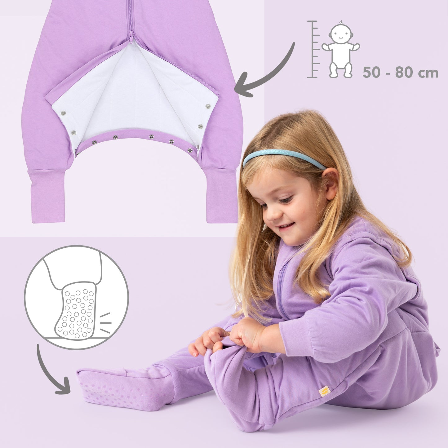 Saco de dormir con pies y suelas antideslizantes 3.5 TOG_Lila_zona del pie_1209