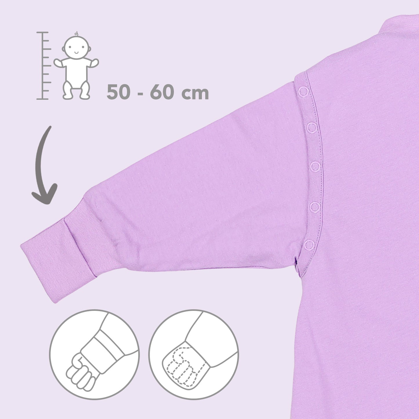 Saco de dormir con pies y suelas antideslizantes 3.5 TOG_Lila_zona del brazo_1209