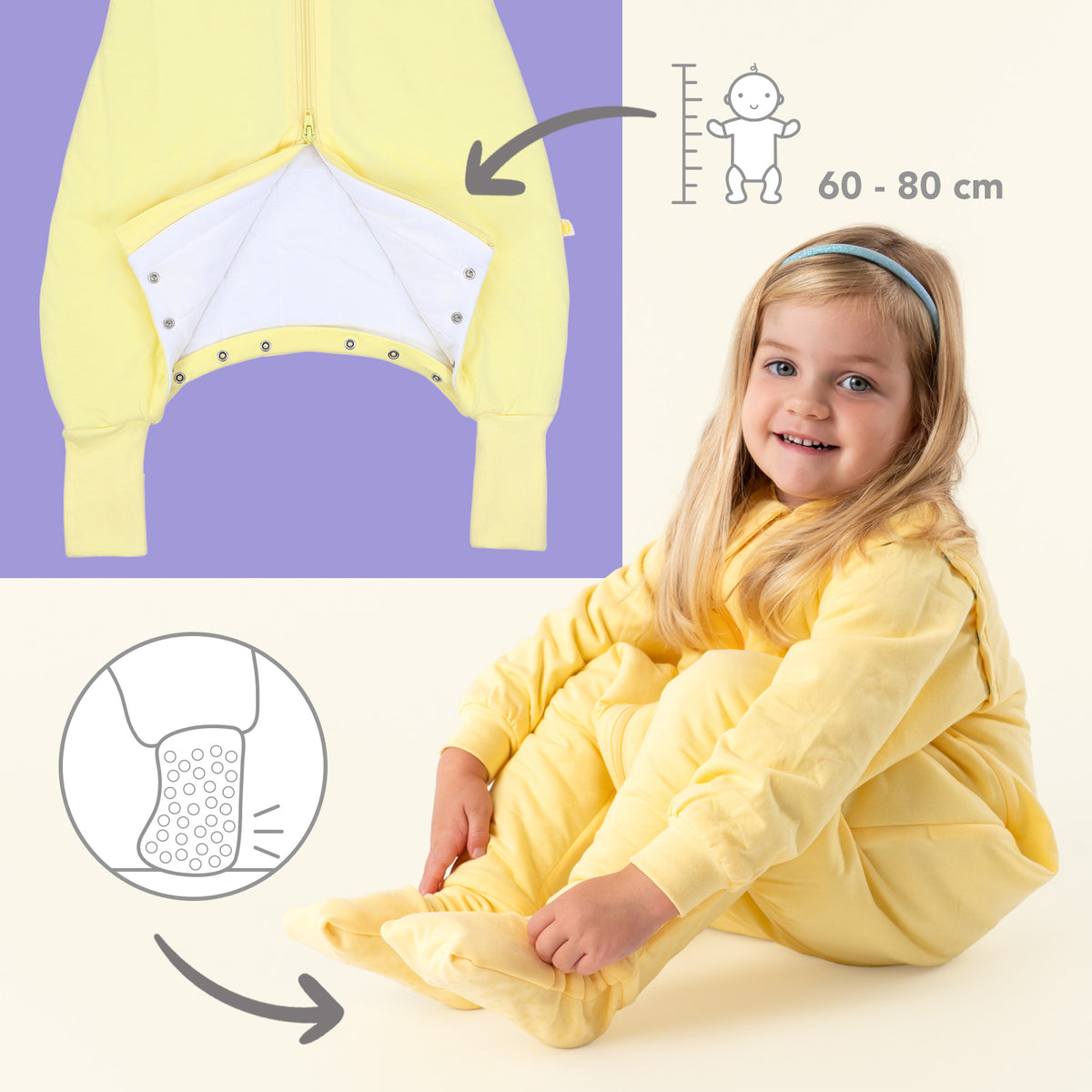 Saco de dormir con pies y suelas antideslizantes 3.5 TOG_Amarillo Claro_zona del pie_1209