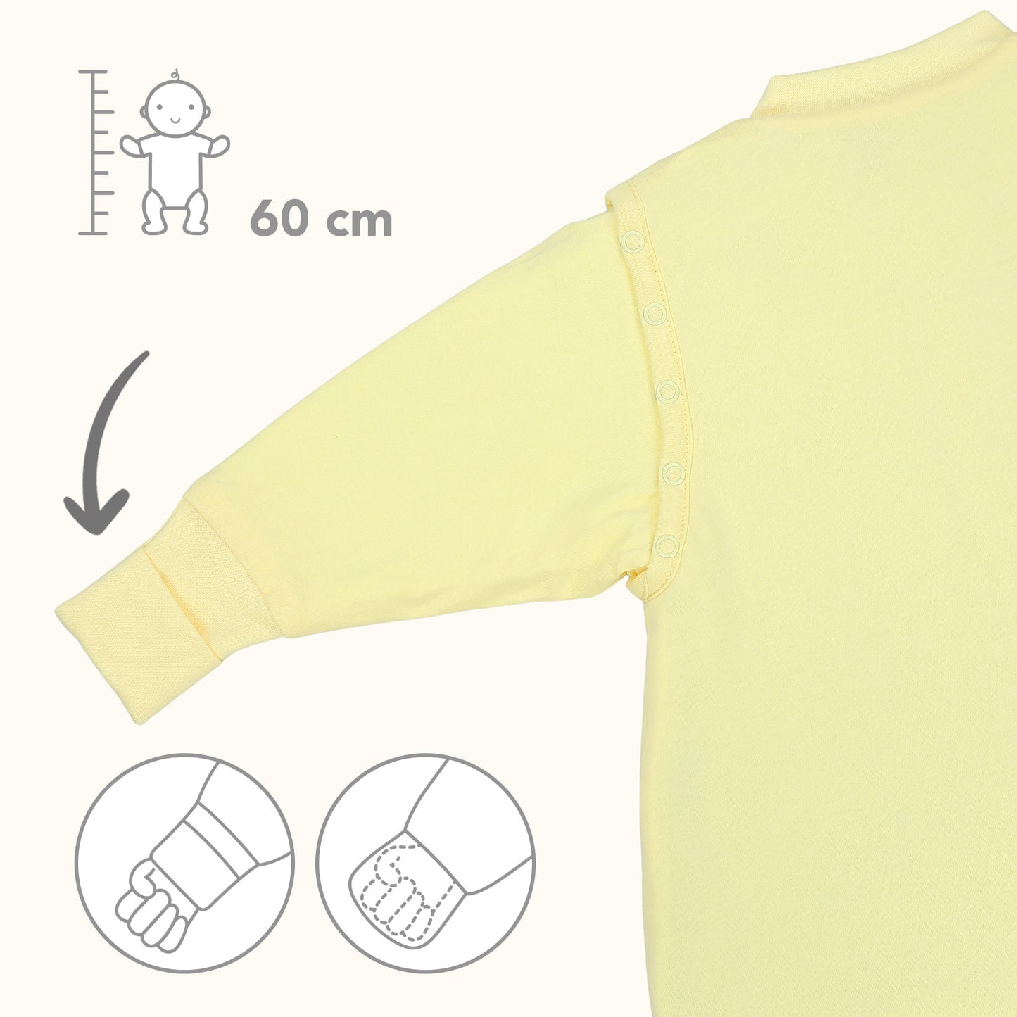 Saco de dormir con pies y suelas antideslizantes 3.5 TOG_Amarillo Claro_zona del brazo_1209