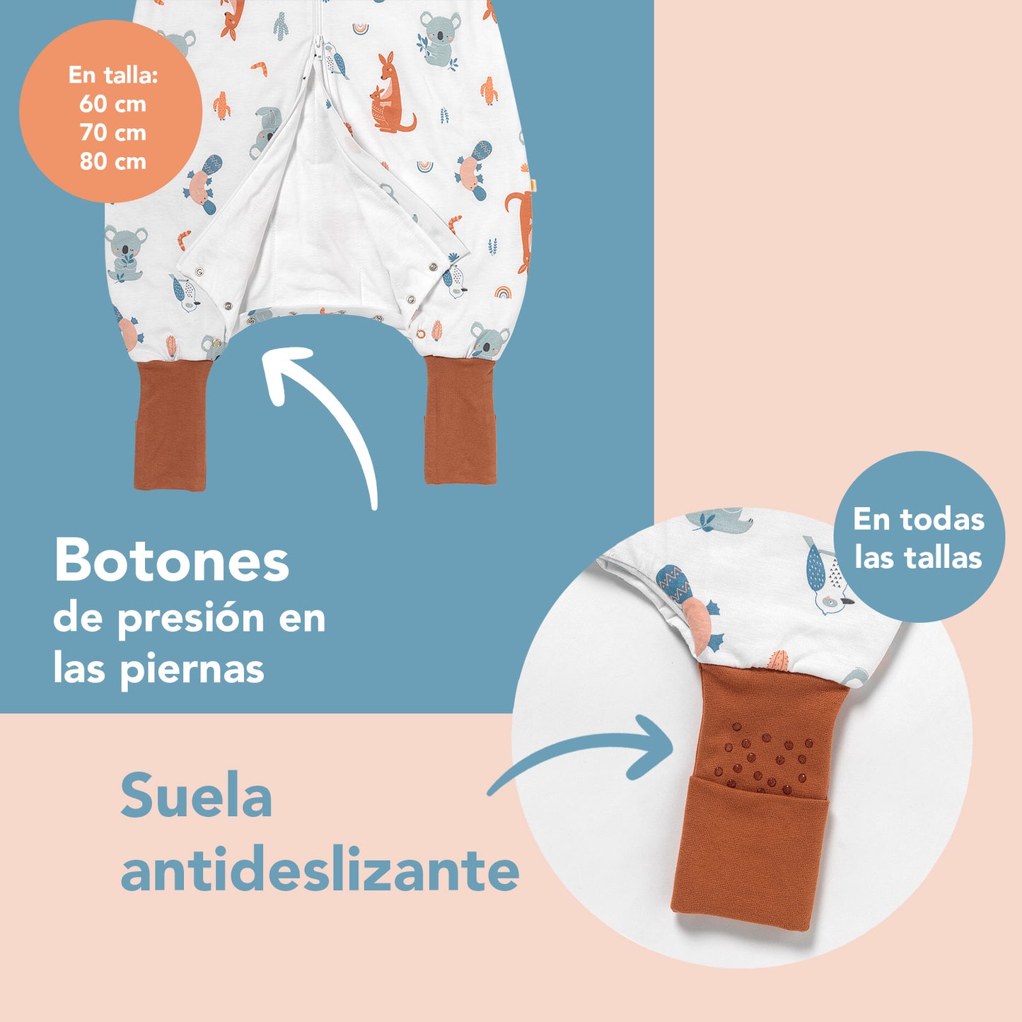 Saco de dormir con pies y suelas antideslizantes, 1.0 Tog