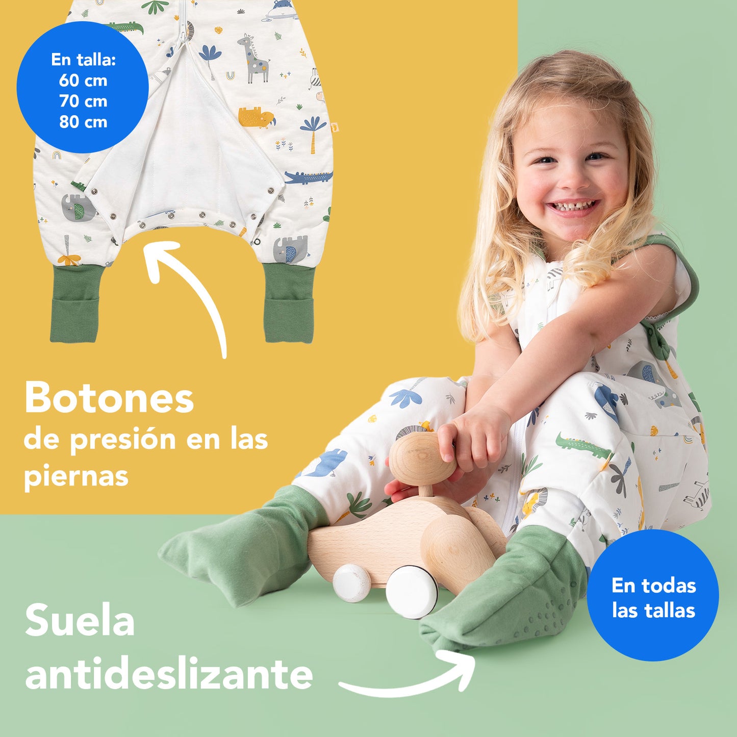 Saco de dormir con pies y suelas antideslizantes, 1.0 Tog