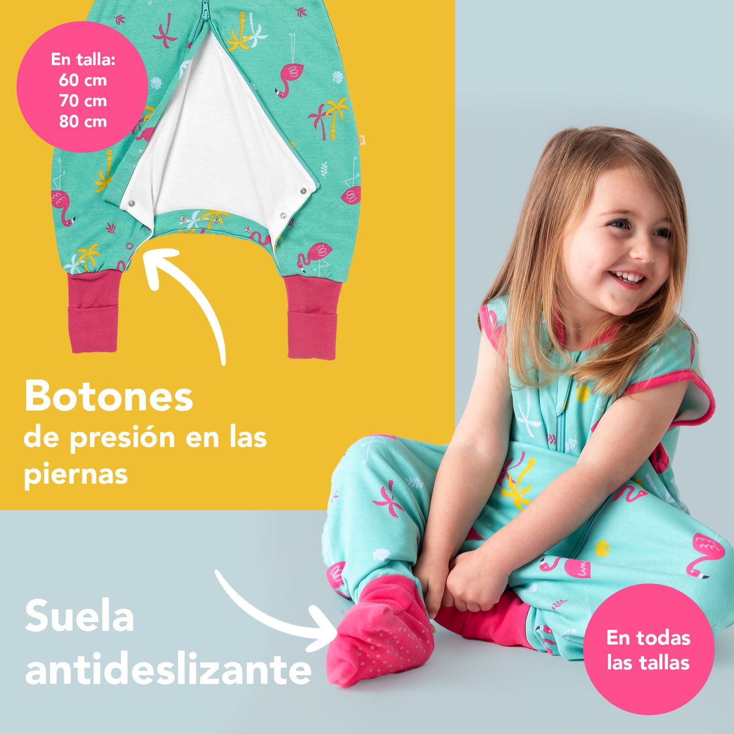 Saco de dormir con pies y suelas antideslizantes de algódon orgánico, 1.0 TOG