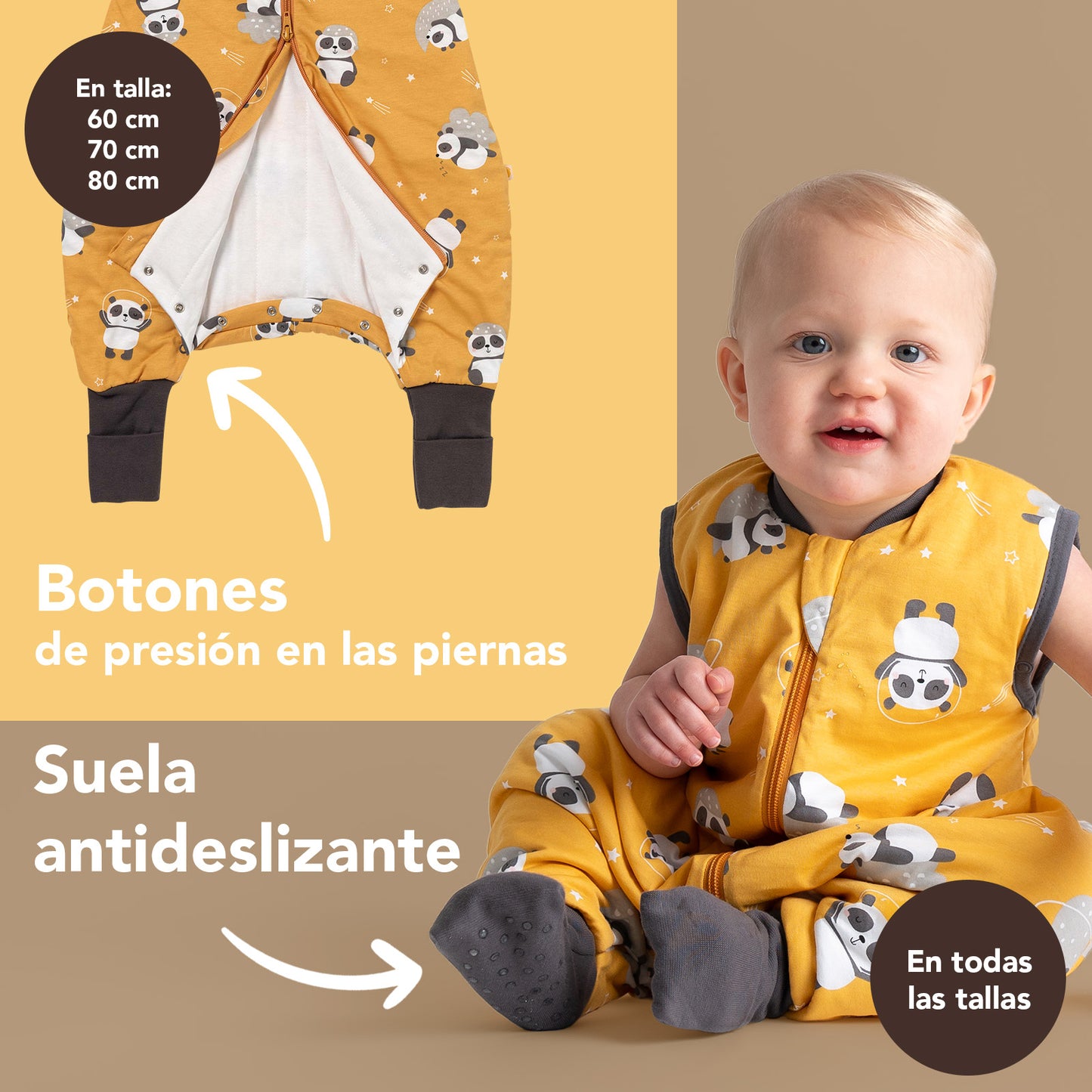 Saco de dormir con pies y suelas antideslizantes, 1.0 Tog