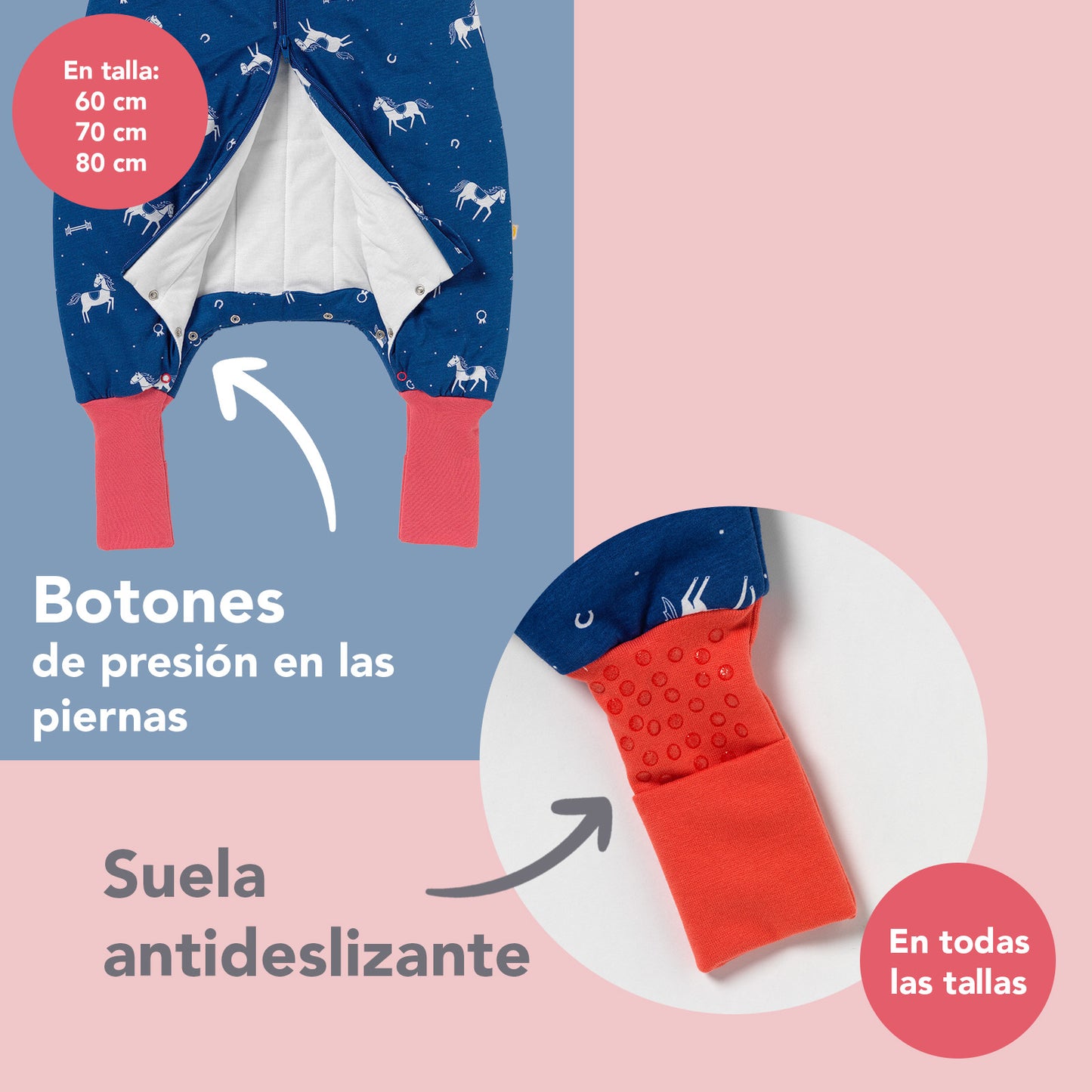 Saco de dormir con pies y suelas antideslizantes, 1.0 Tog