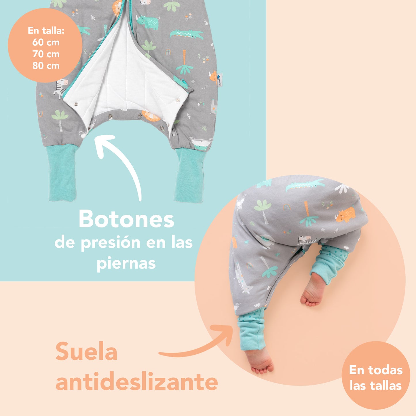 Saco de dormir con pies y suelas antideslizantes, 1.0 Tog