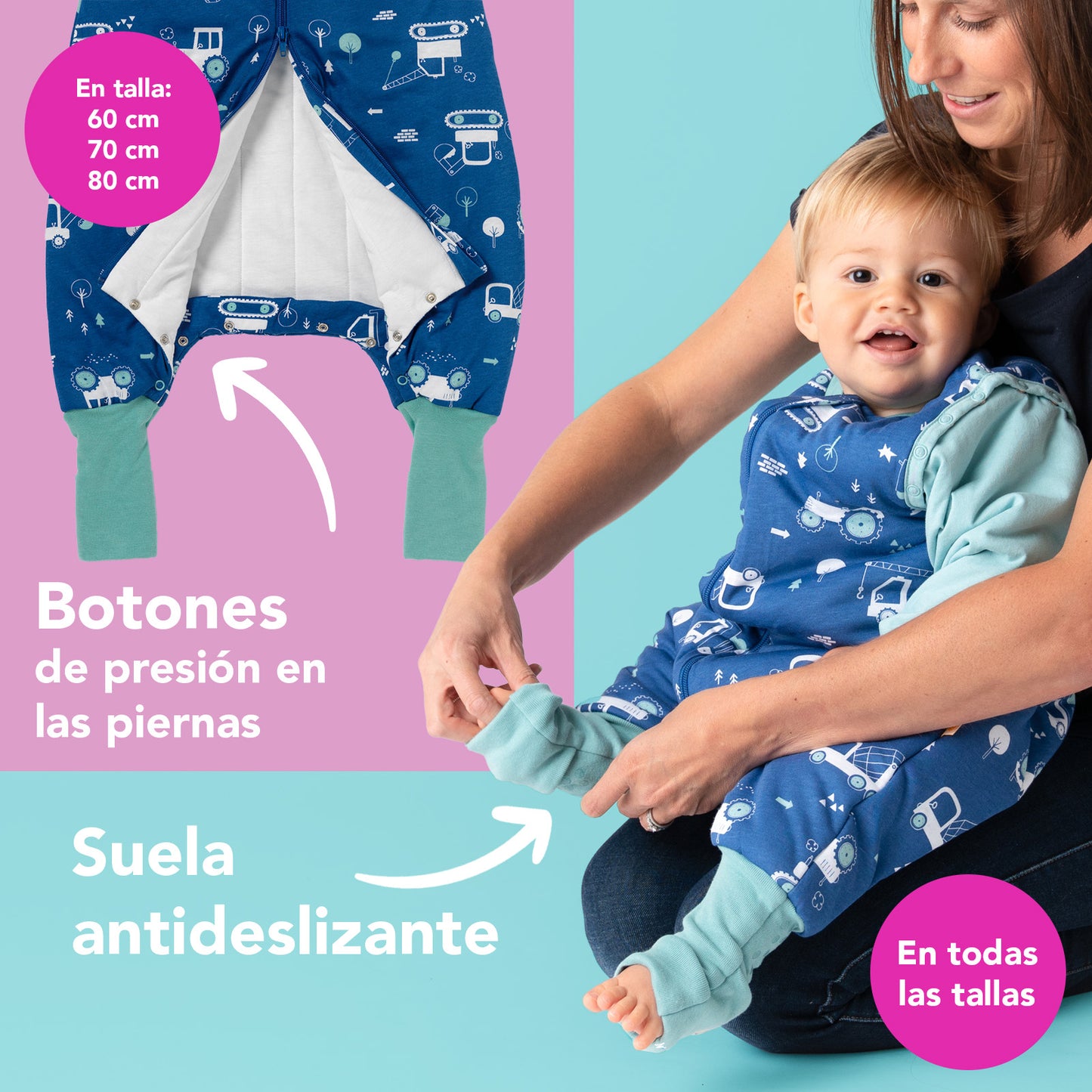 Saco de dormir con pies y suelas antideslizantes, 2.5 TOG