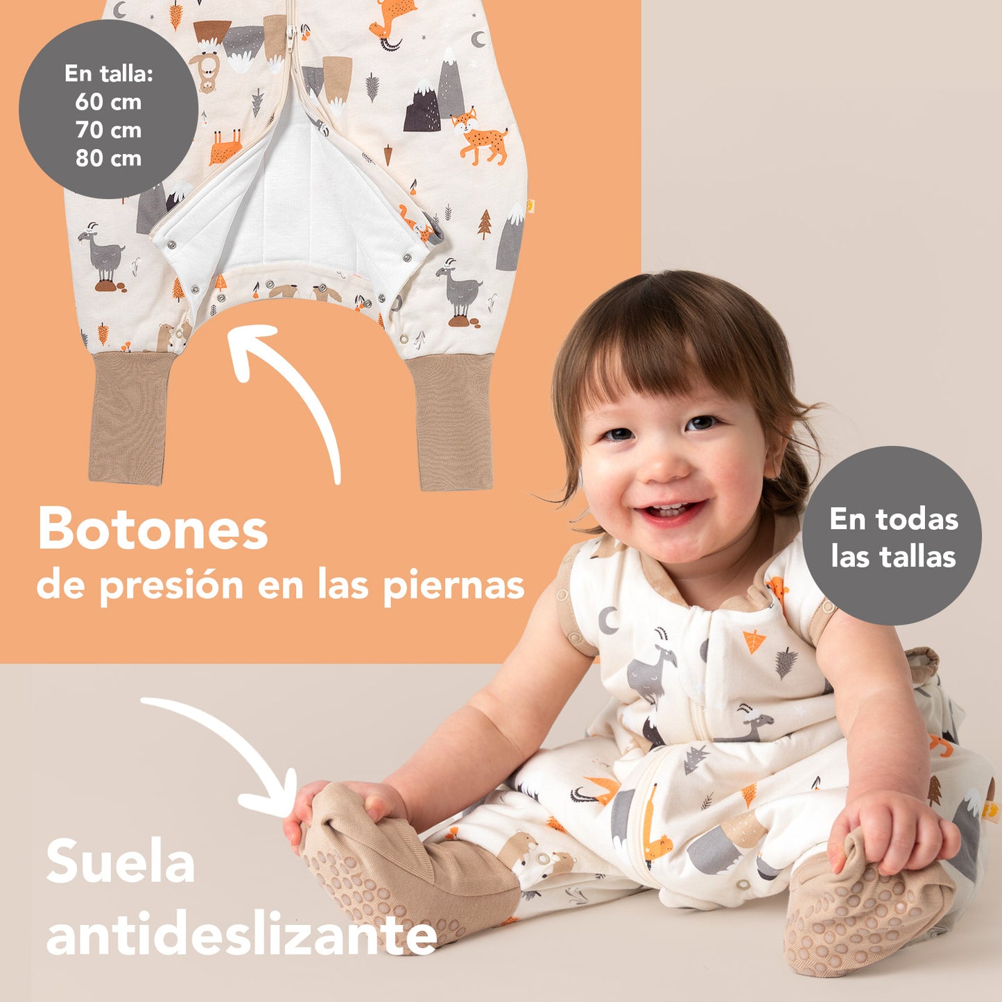 Saco de dormir con pies y suelas antideslizantes, 2.5 TOG