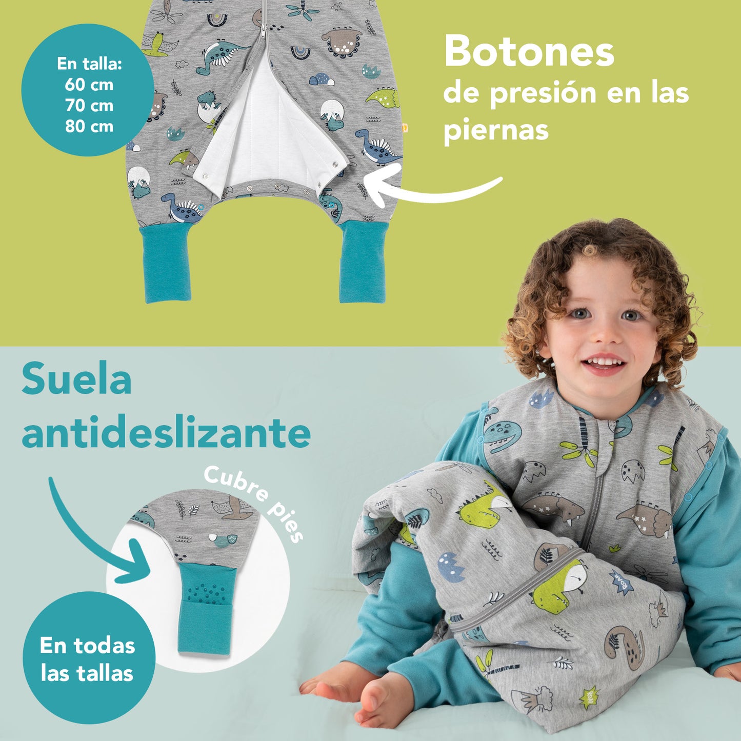 Saco de dormir con pies y suelas antideslizantes, 2.5 TOG