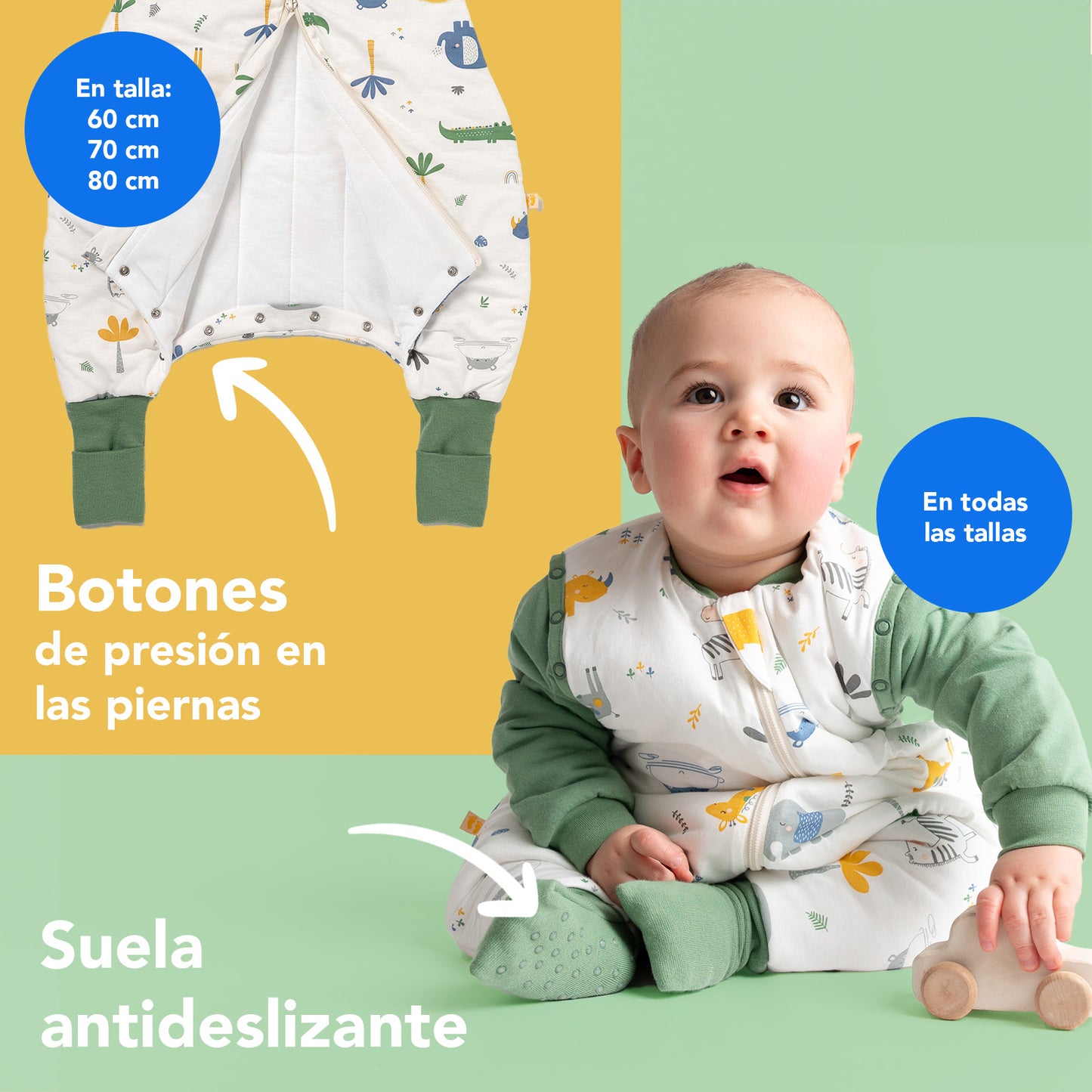 Saco de dormir con pies y suelas antideslizantes, 2.5 TOG