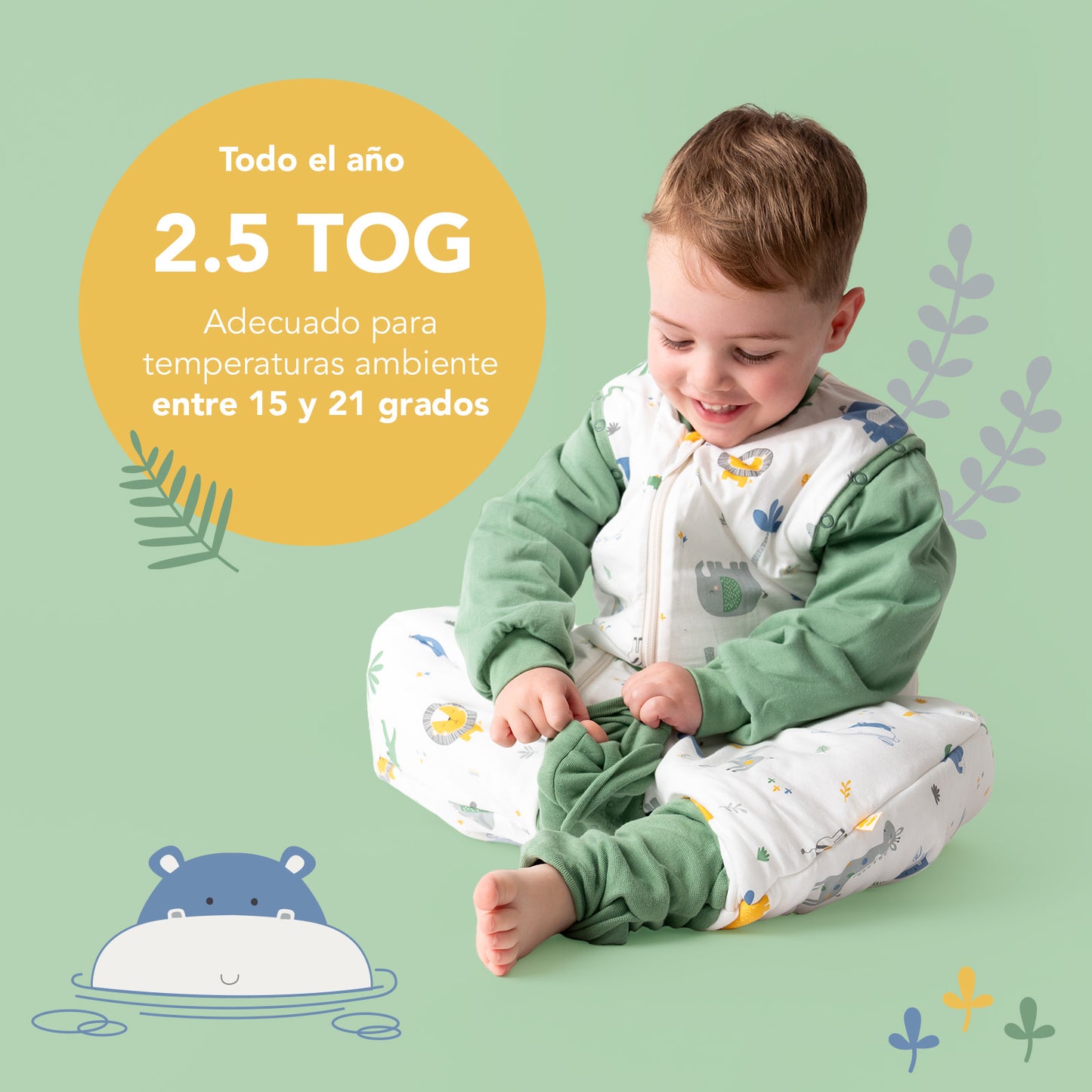 Saco de dormir con pies y suelas antideslizantes, 2.5 TOG